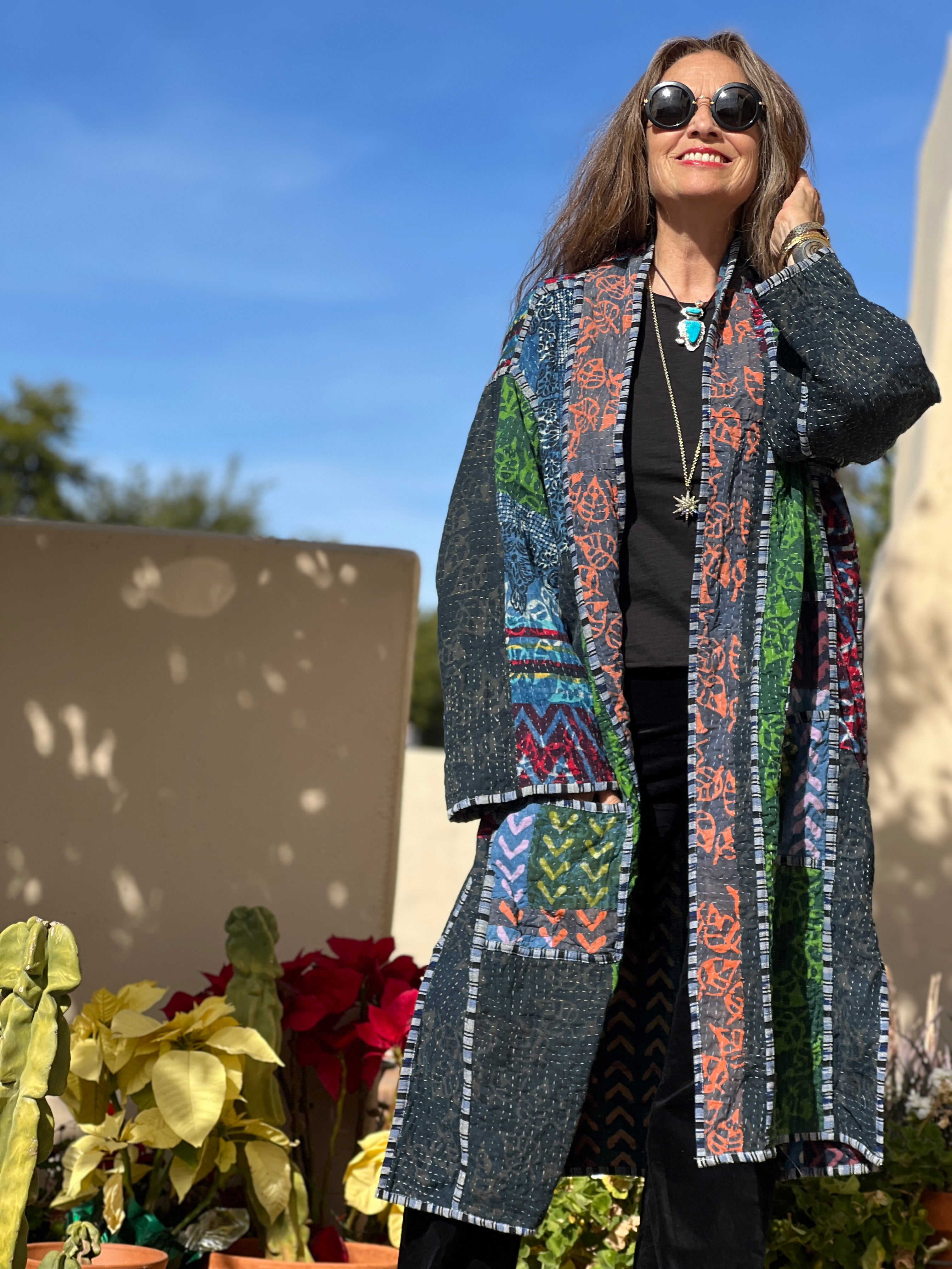 Nil Indigo Cotton Vintage Quilted Kantha Coat ONE OF KIND