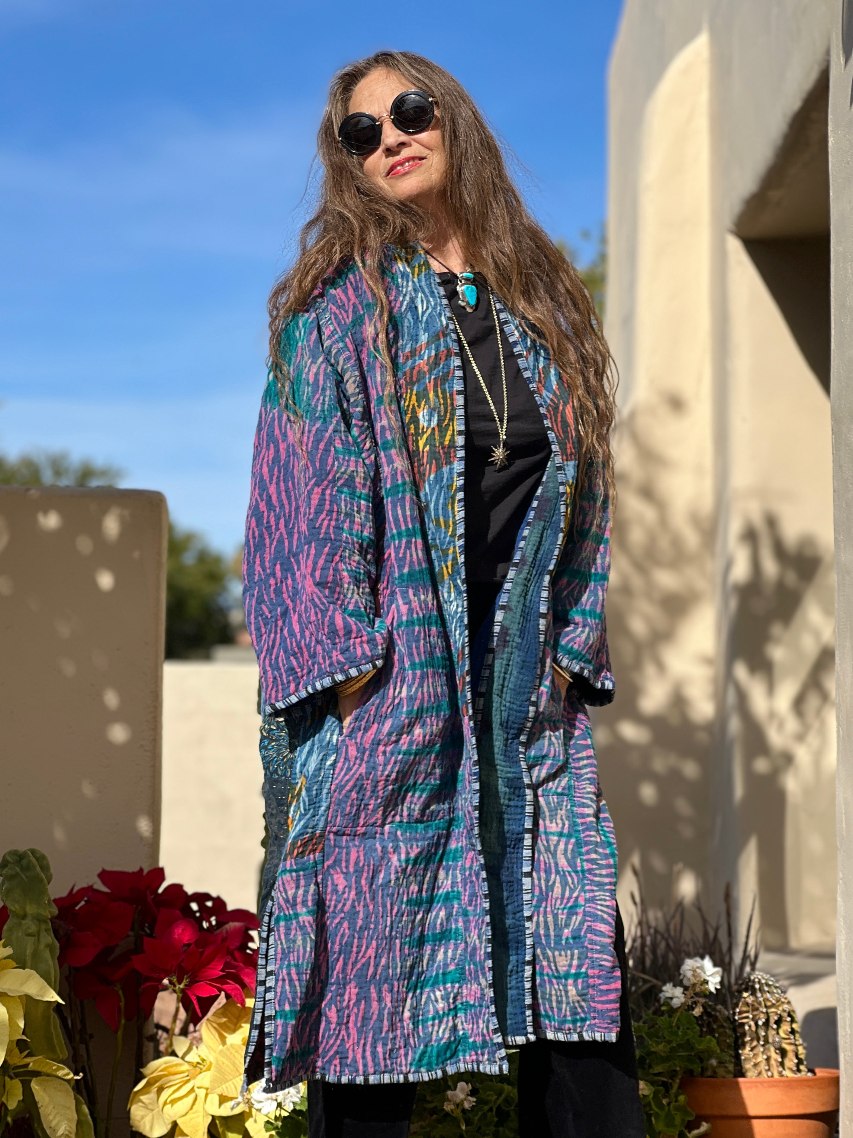 Ulva Indigo Cotton Vintage Quilted Kantha Coat ONE OF KIND