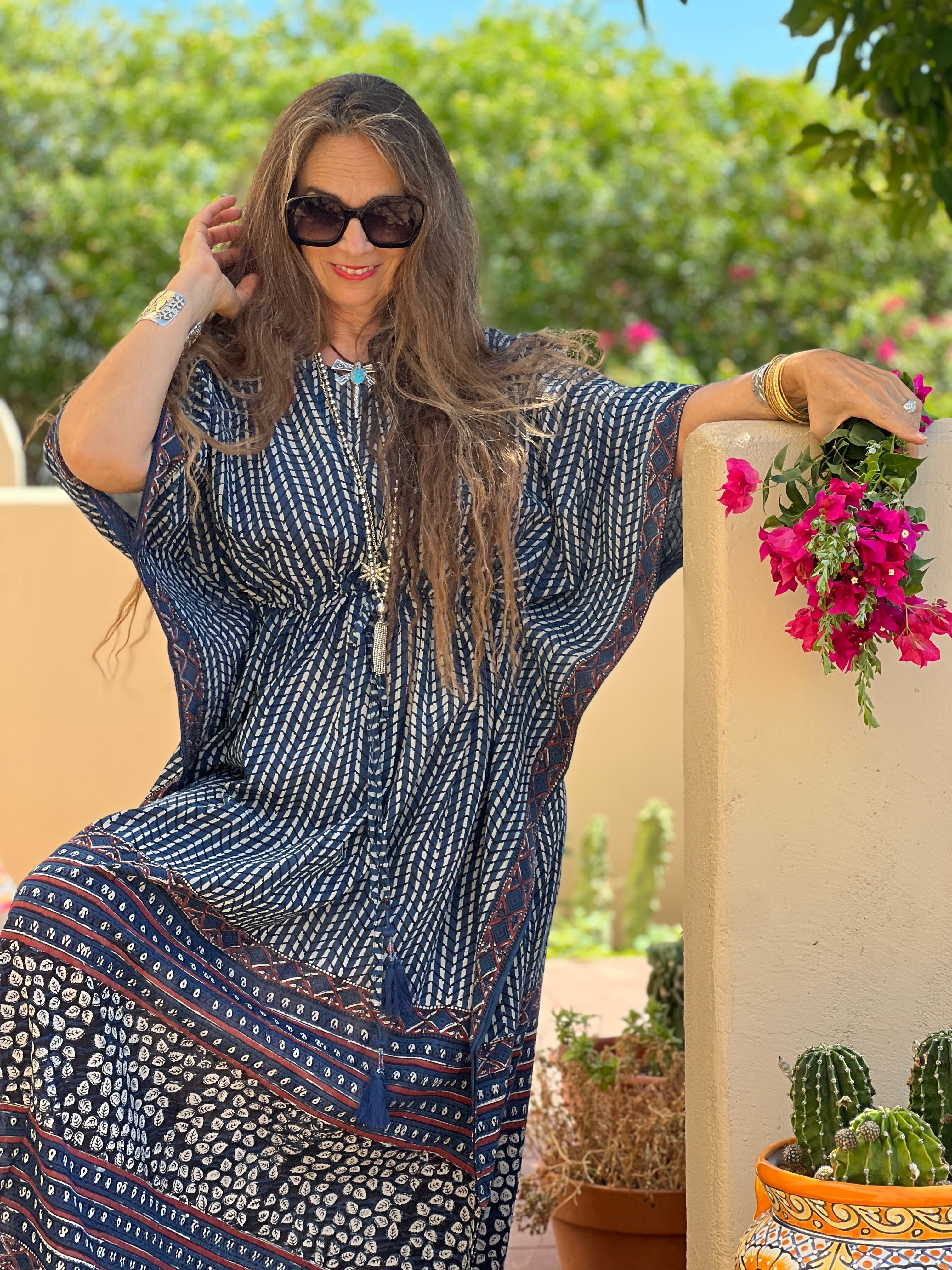 Sirena Indigo Maxi Kaftan Dress Natural Dyes