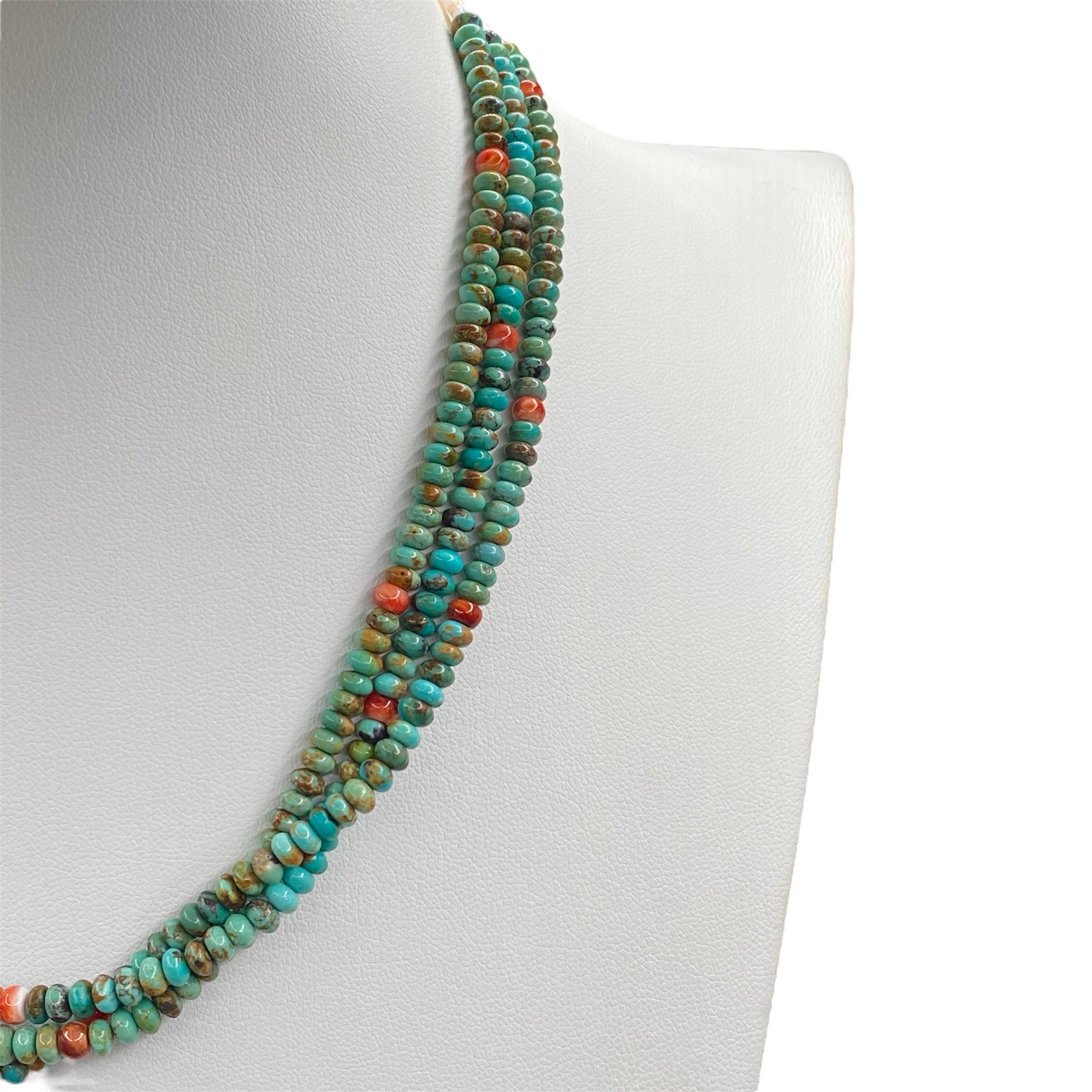 Rare Green Fox Turquoise Three Strand Choker Necklace