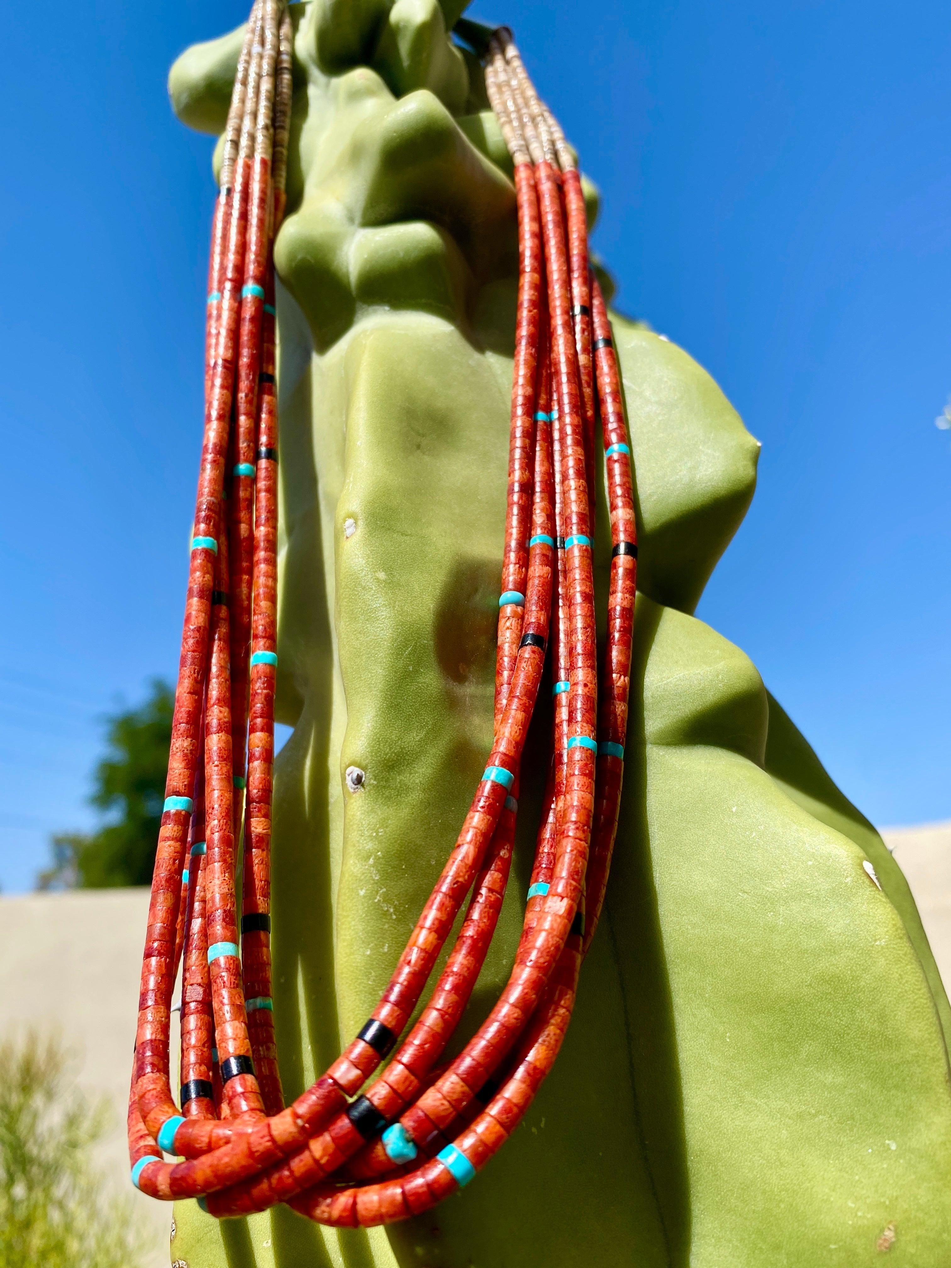 Apple Coral Heishi Santo Domingo Necklace