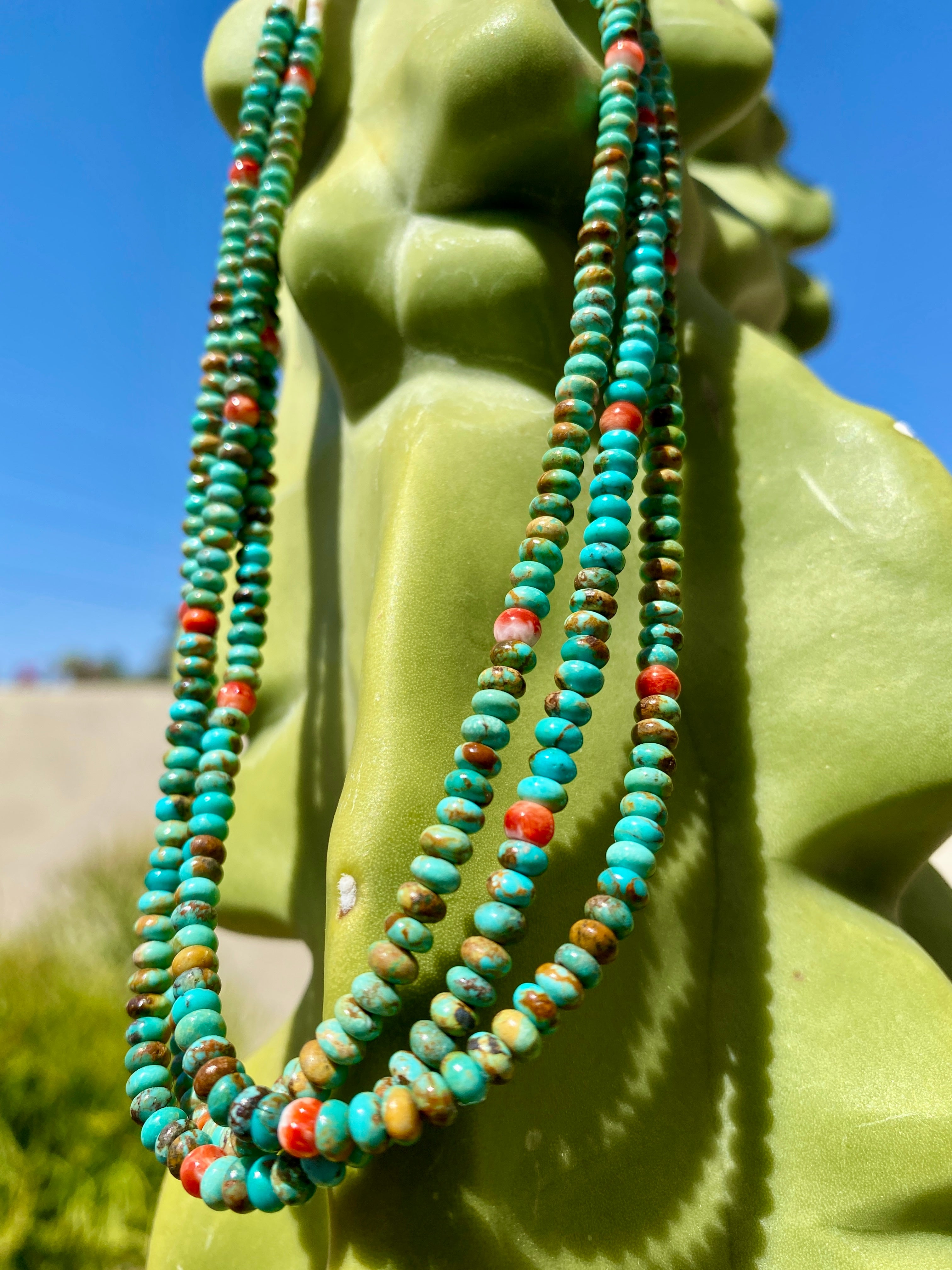 Rare Green Fox Turquoise Three Strand Choker Necklace