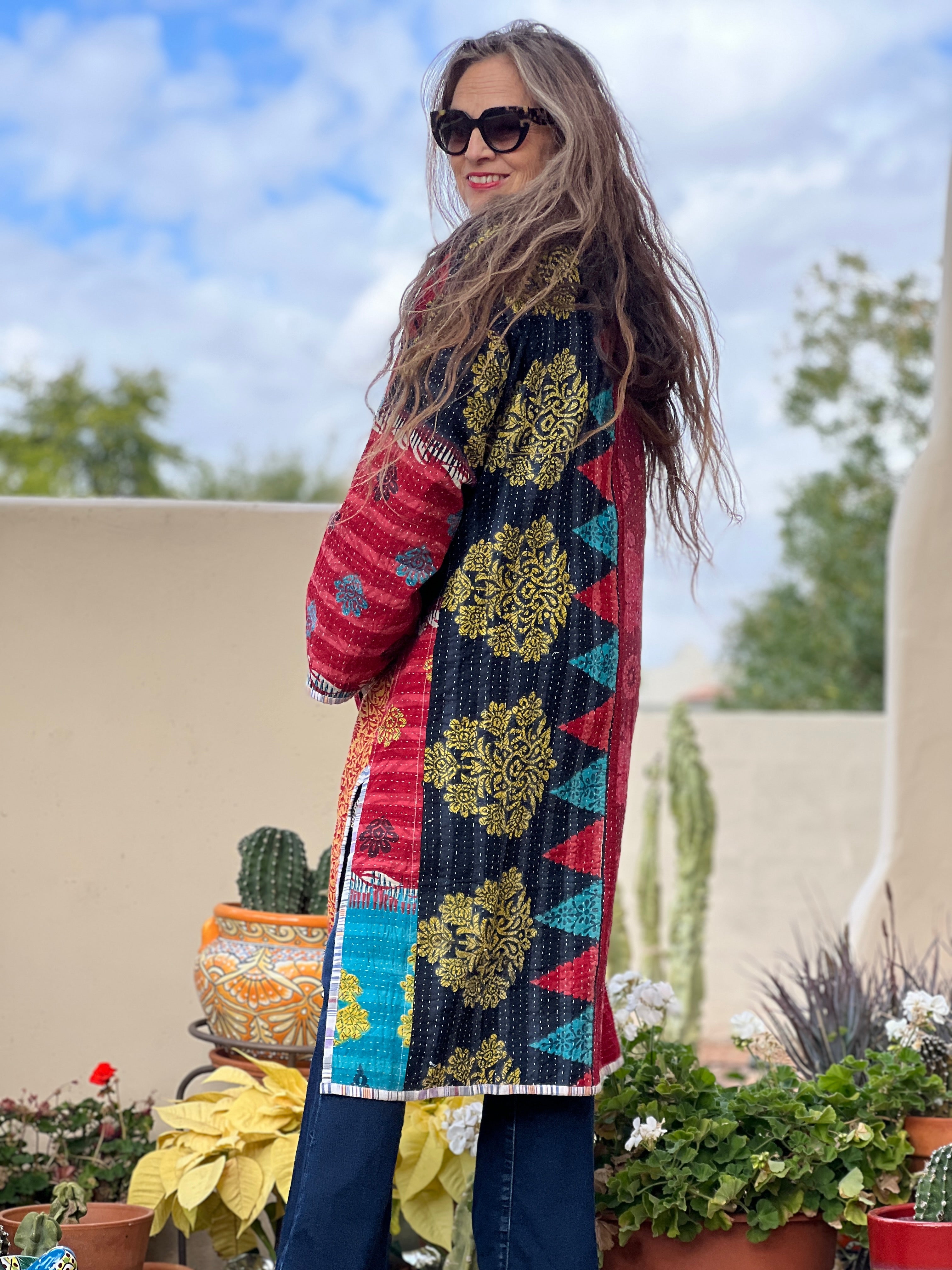 Reeva cotton quilted vintage kantha coat One of a Kind