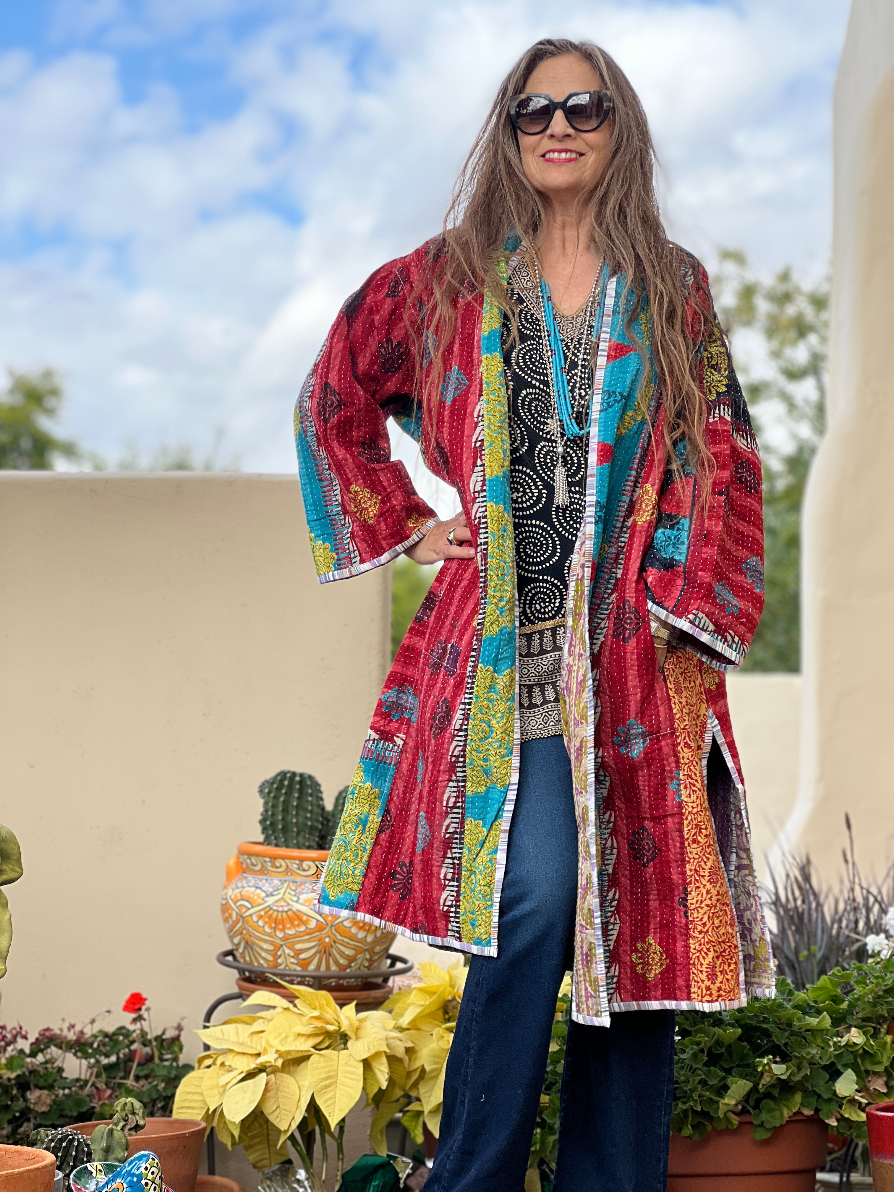 Reeva cotton quilted vintage kantha coat One of a Kind