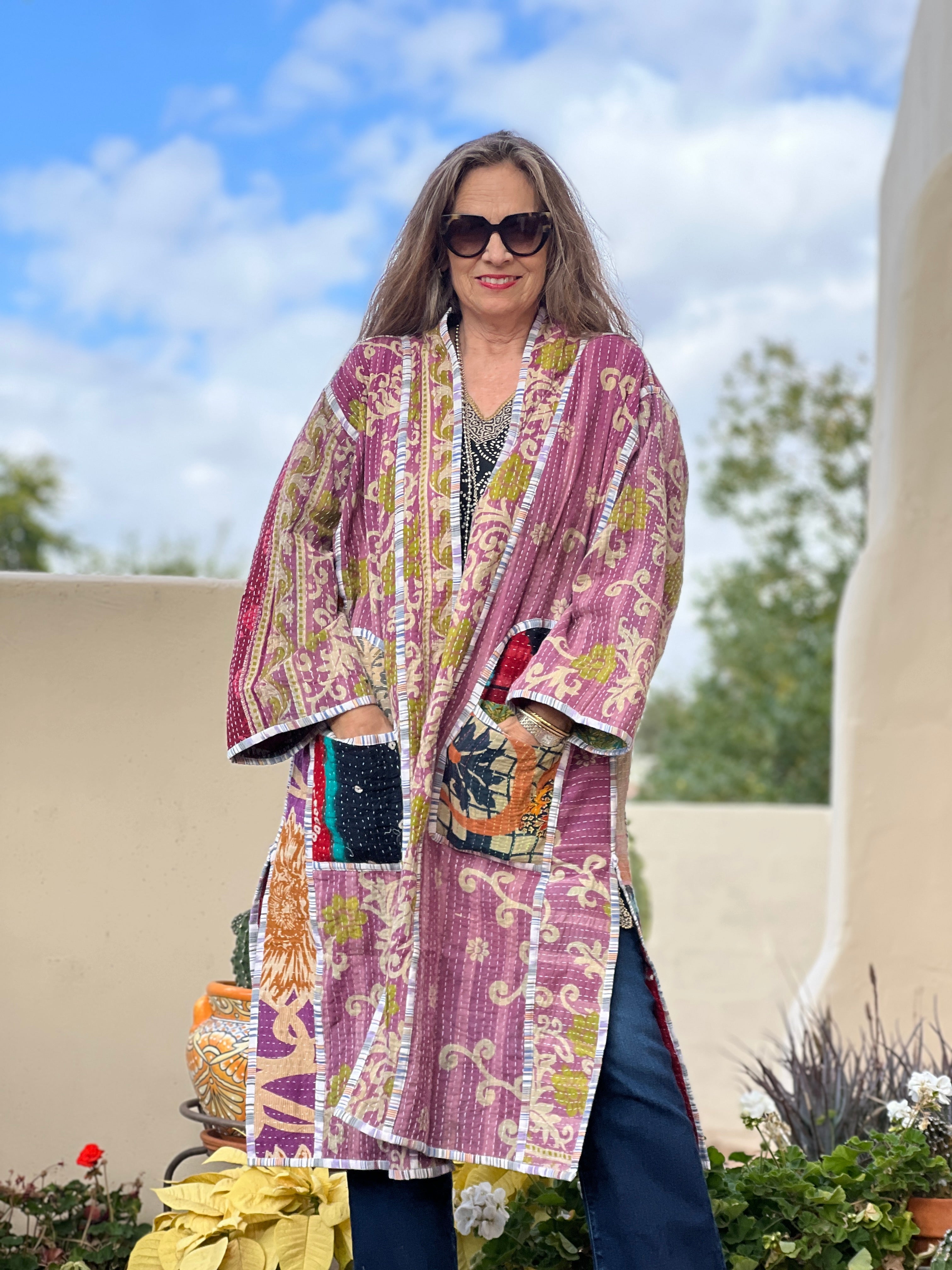 Reeva cotton quilted vintage kantha coat One of a Kind