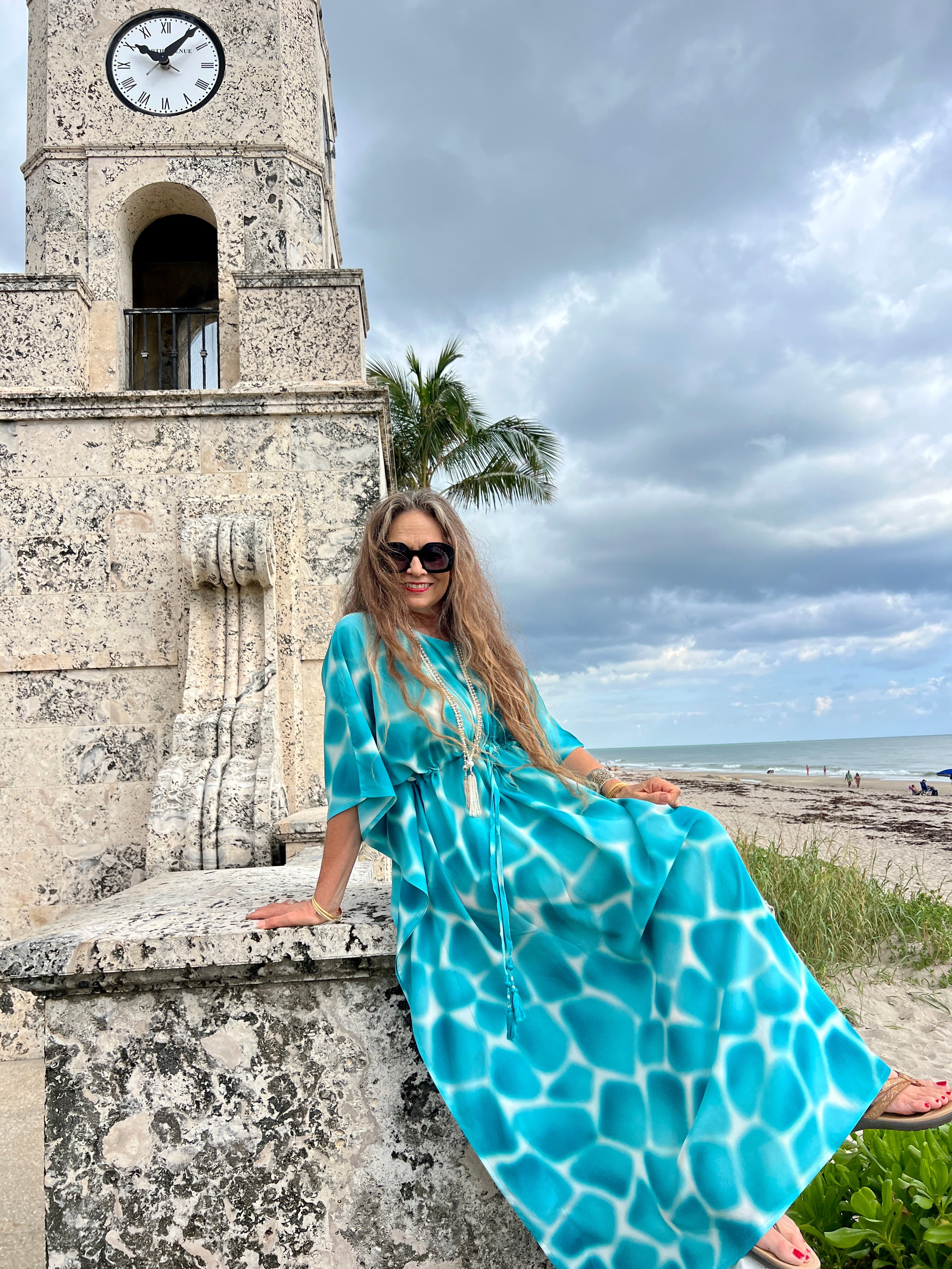 Zirafa Giraffa Seafoam Italian Silk Maxi Kaftan Dress