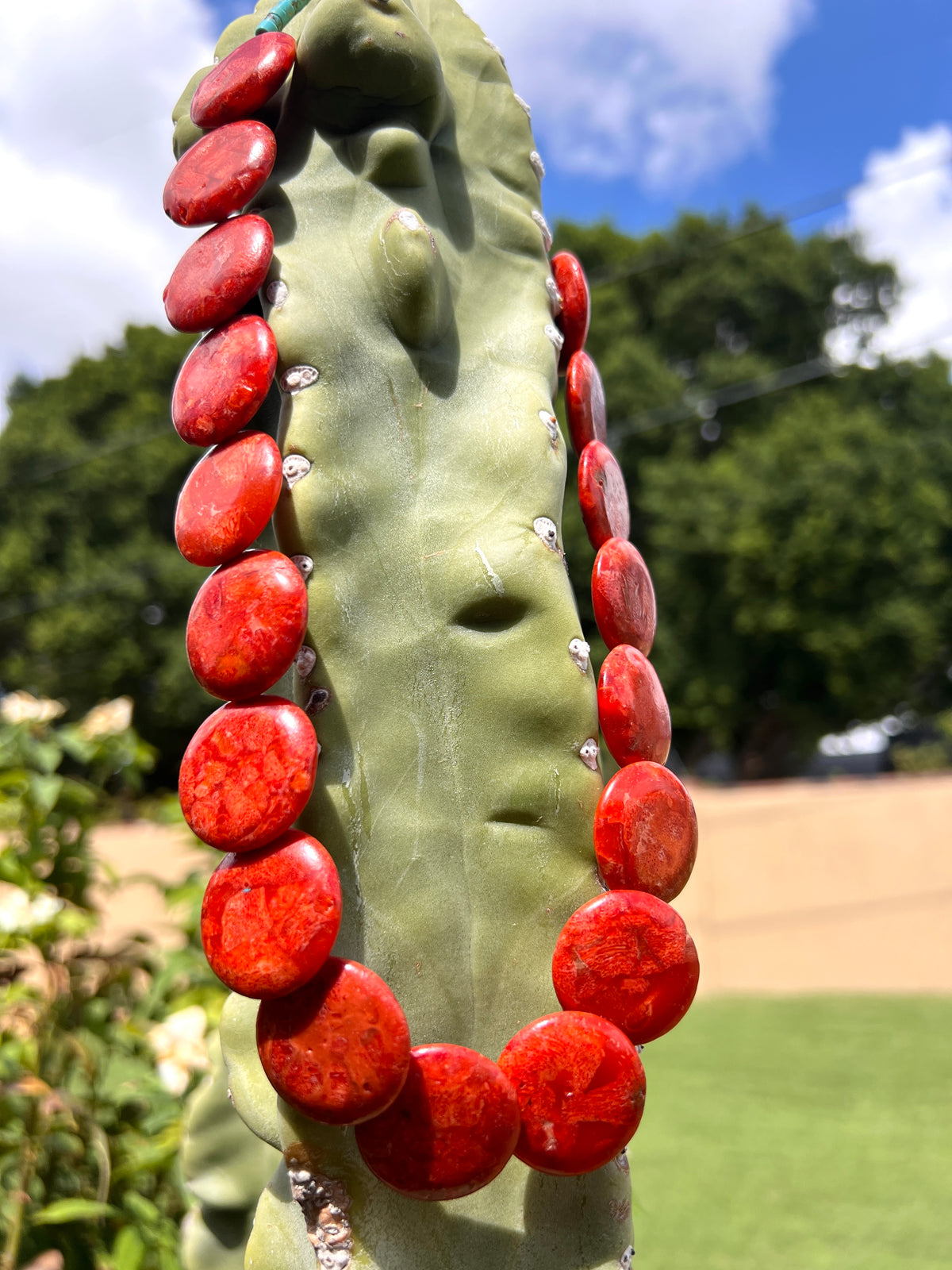 Apple Coral and Turquoise Disc Necklace Santo Domingo