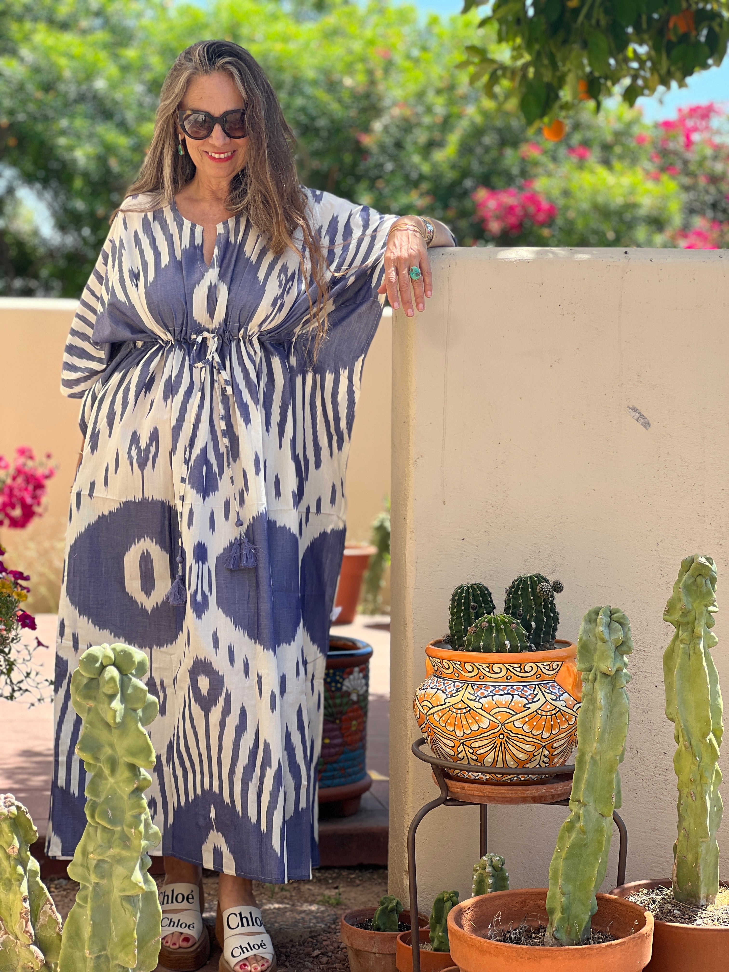 Rio Maggiore Cotton Ikat Handwoven Maxi Kaftan Dress ONLY TWO AVAILABLE