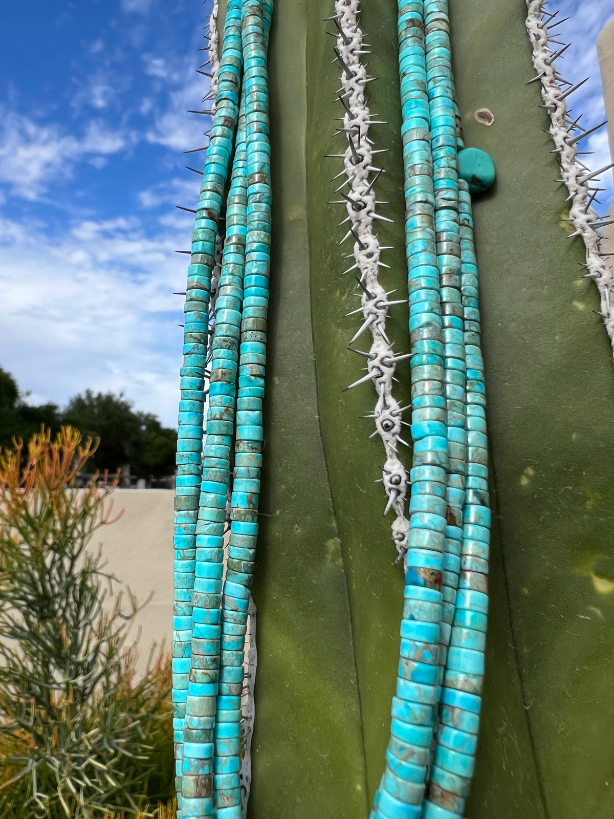 Turquoise and Heishi Shell Santo Domingo Necklace Three Strand