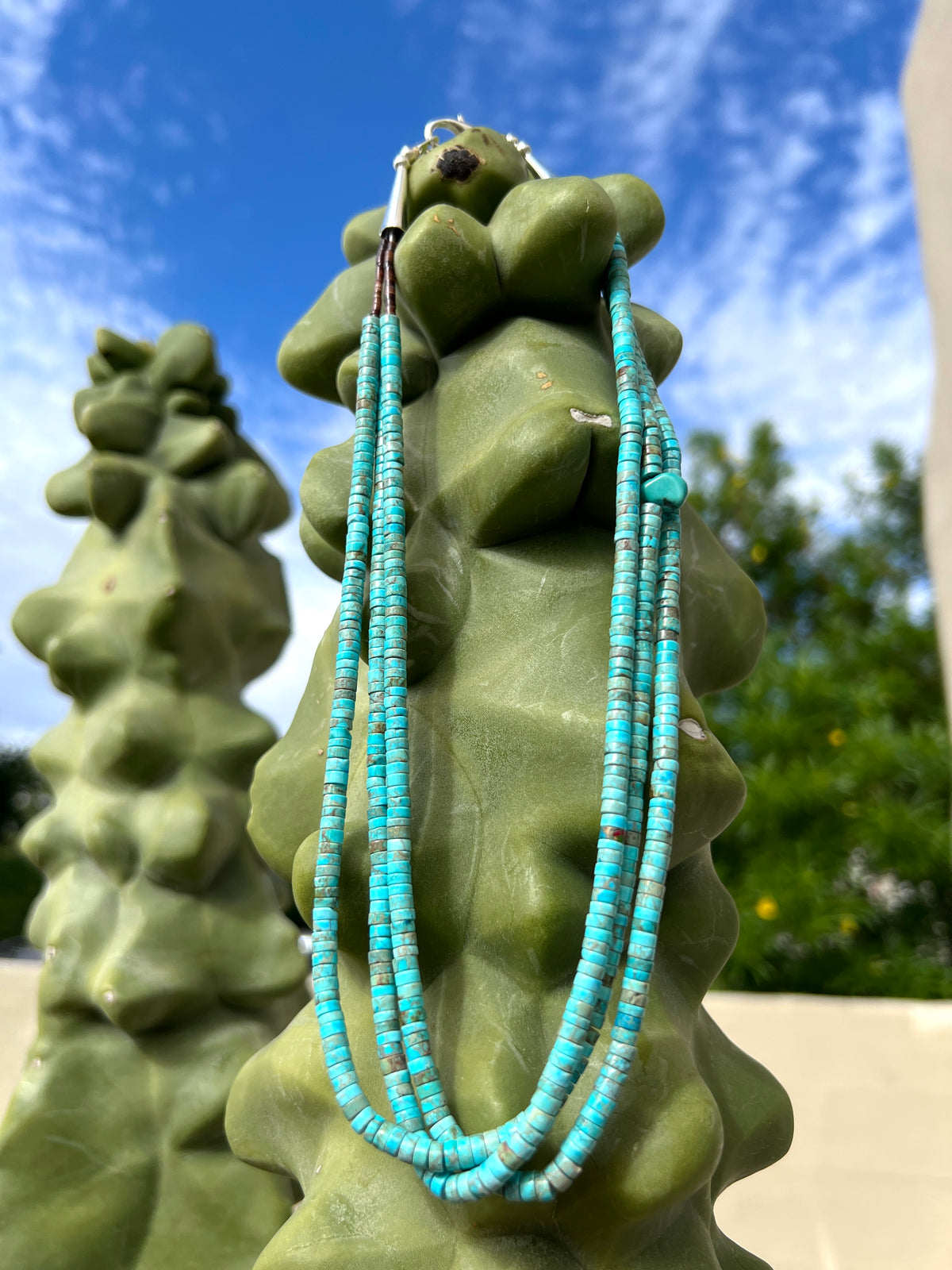 Turquoise and Heishi Shell Santo Domingo Necklace Three Strand