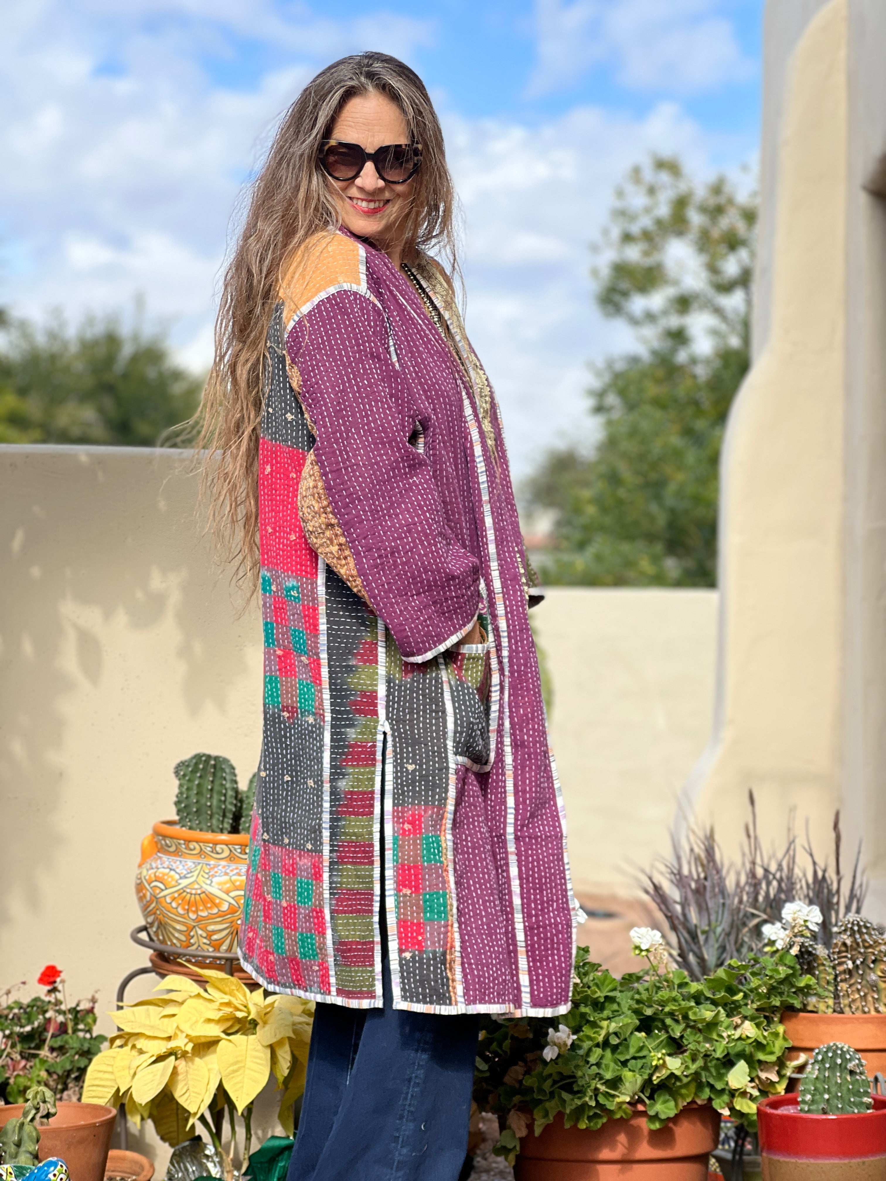 Sayuri cotton quilted vintage kantha coat