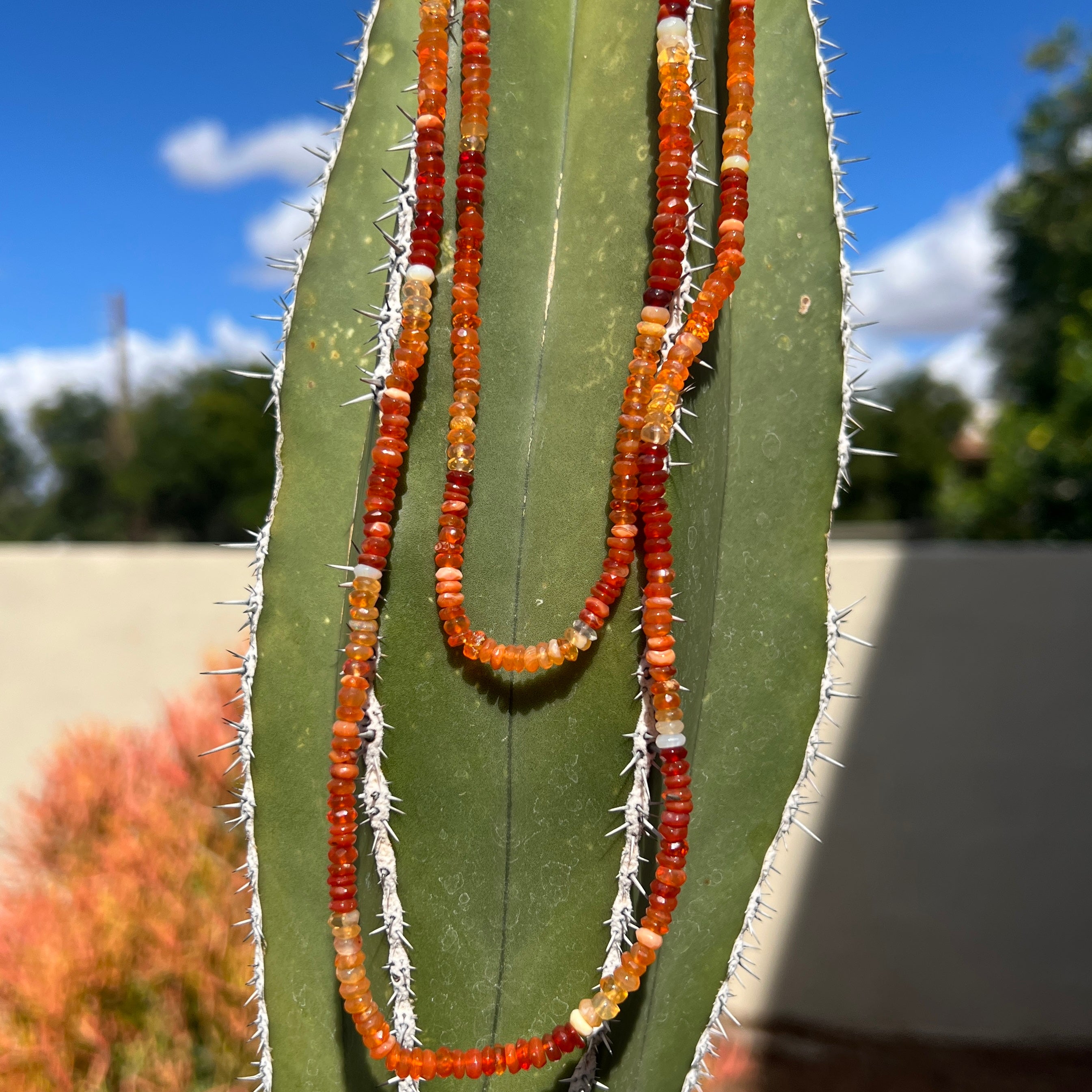 Faceted Fire Opal Extra Long Necklace