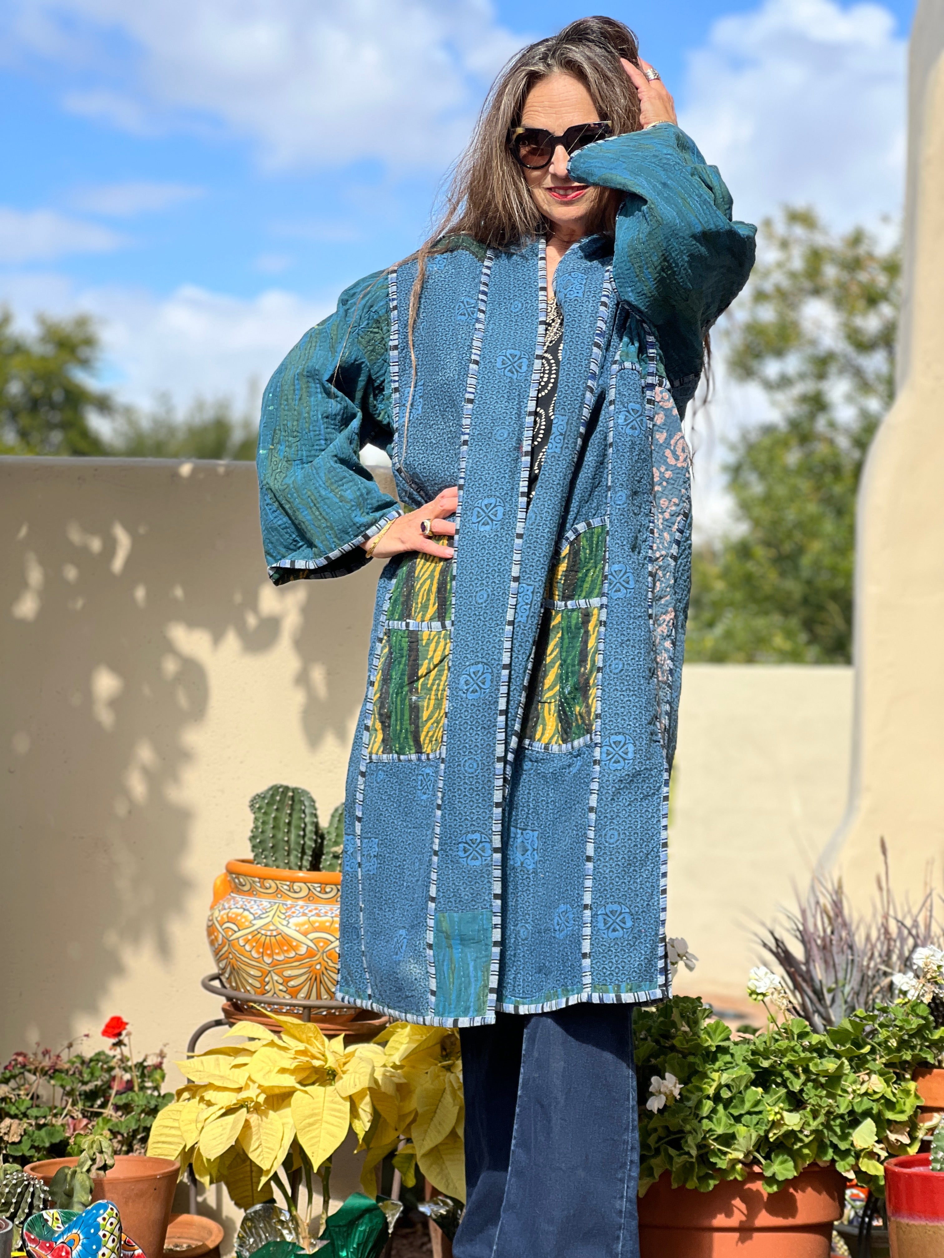 Elodea Indigo Cotton Vintage Quilted Kantha Coat ONE OF KIND