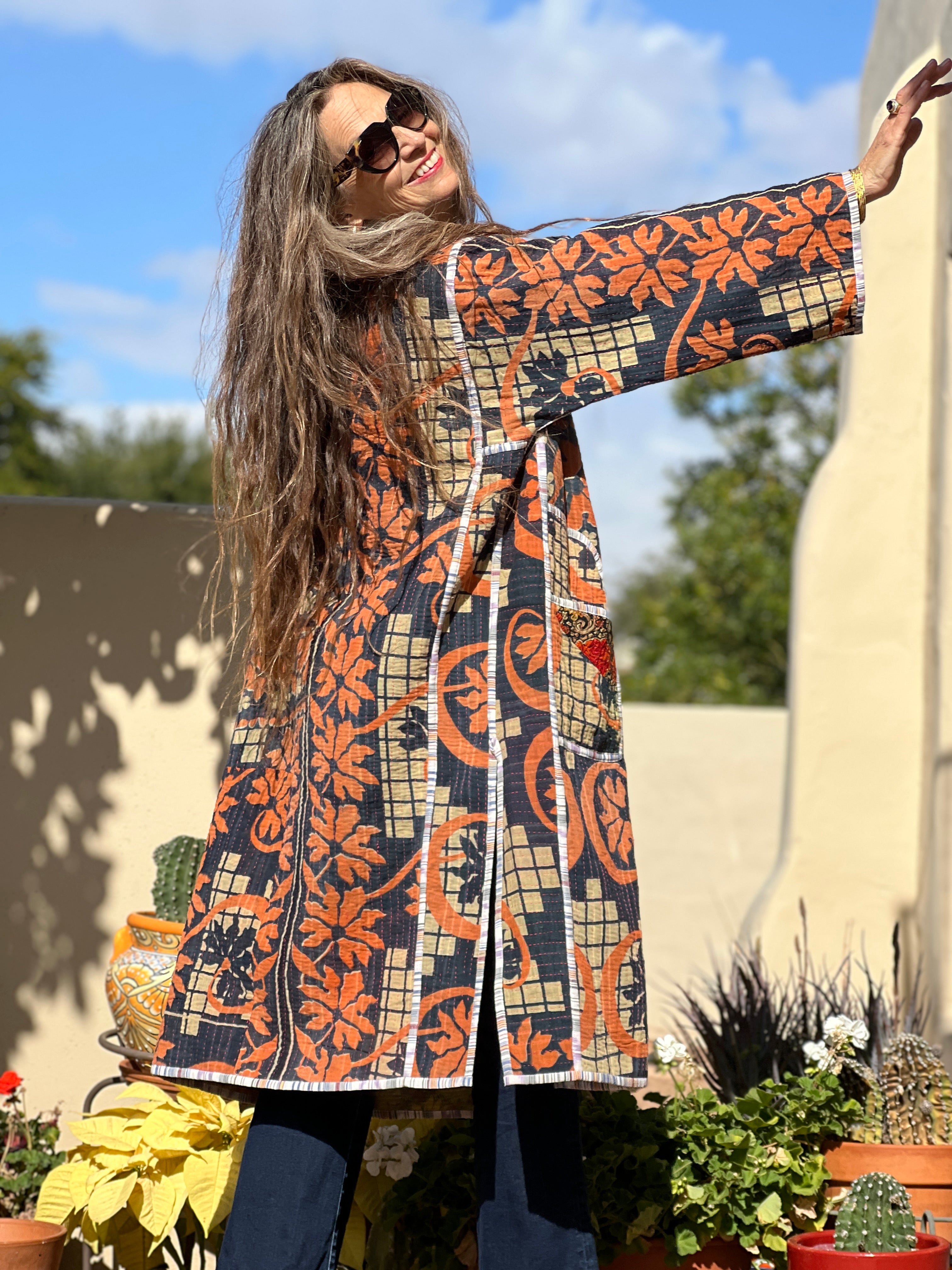 Aalia Vintage Cotton Kantha Coat One of a Kind