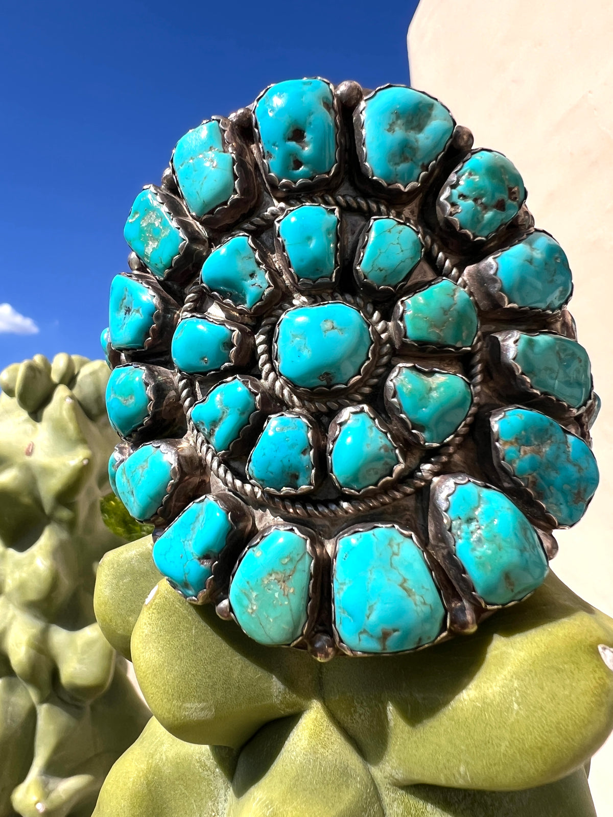 Vintage Sleeping Beauty Turquoise Navajo Cluster Bracelet Cuff