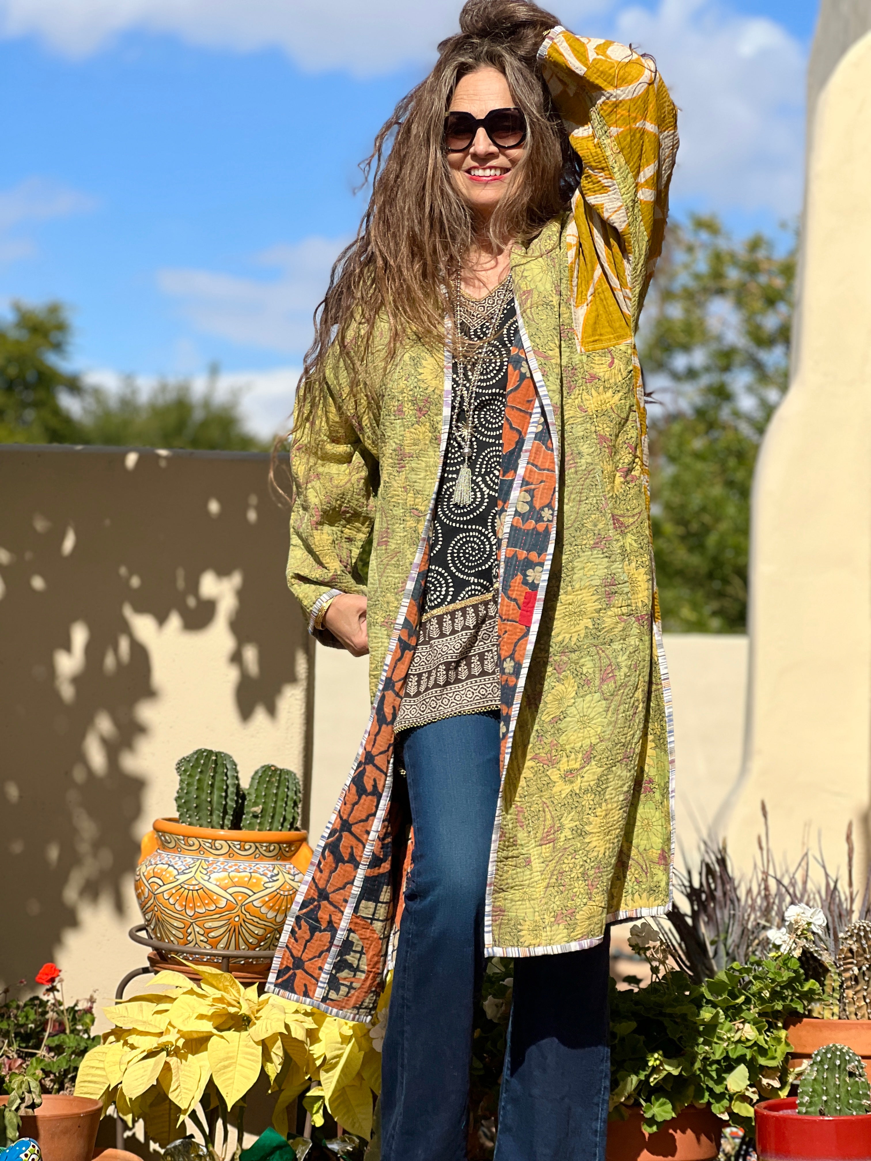 Aalia Vintage Cotton Kantha Coat One of a Kind
