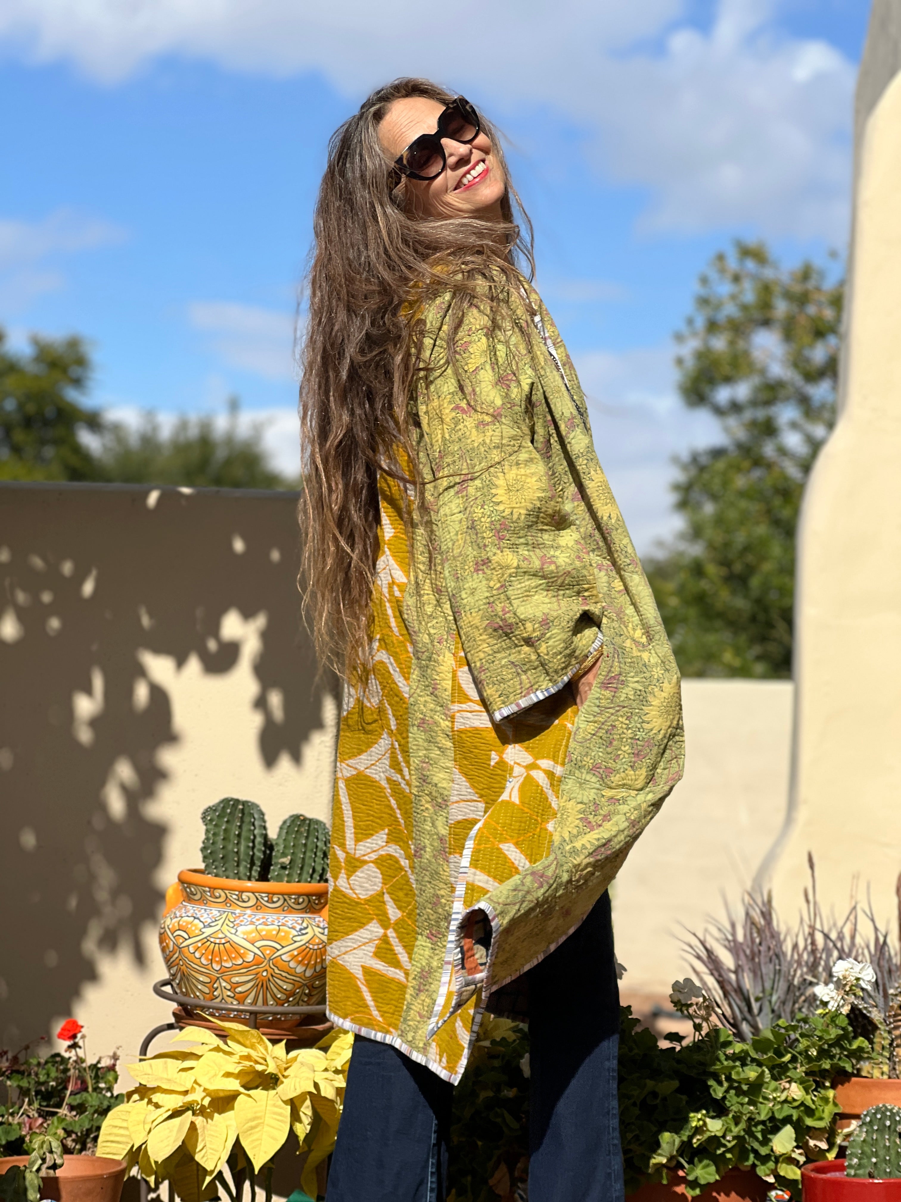 Aalia Vintage Cotton Kantha Coat One of a Kind