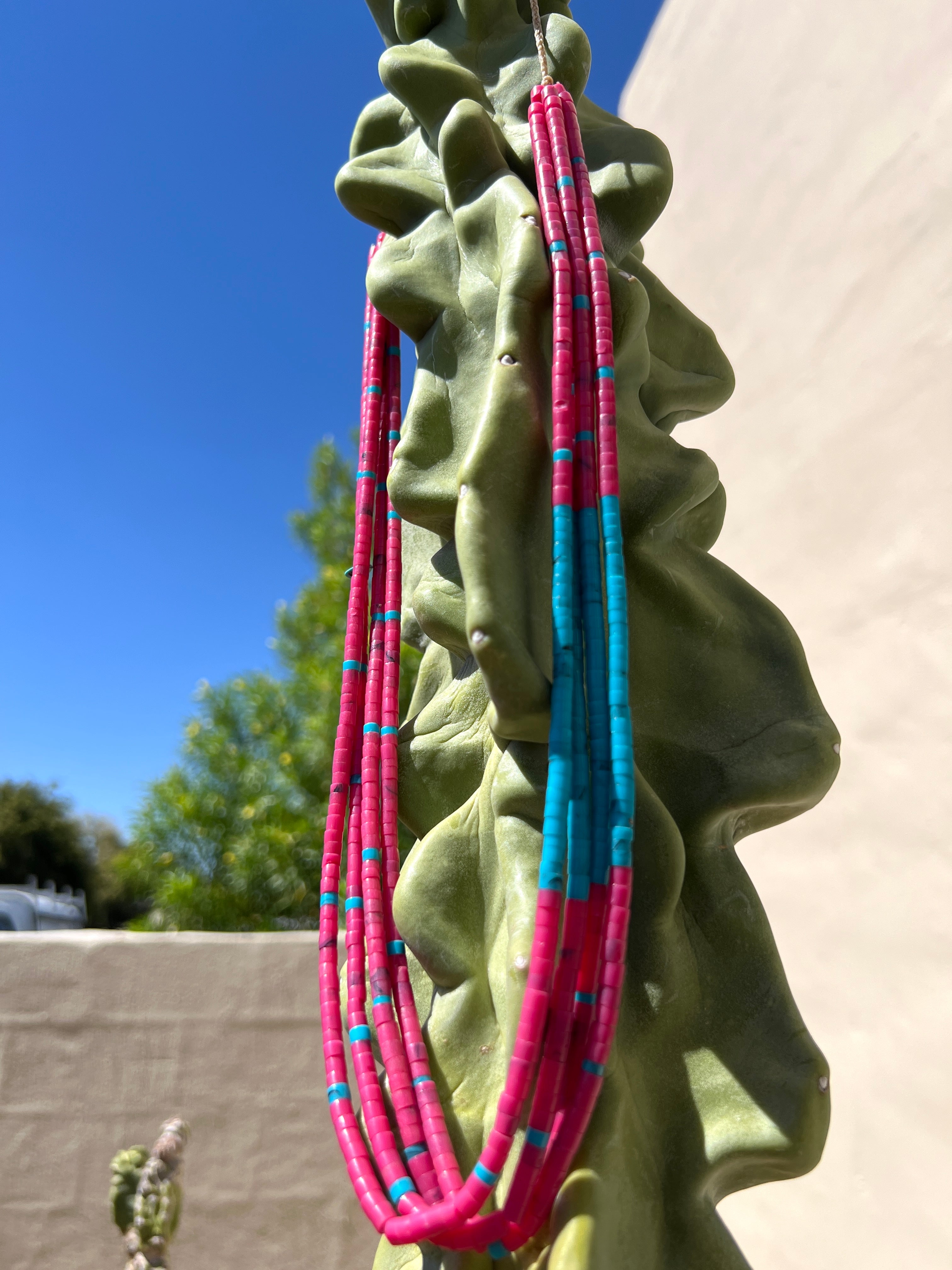 Pink Mussel Shell and Turquoise Santo Domingo Necklace