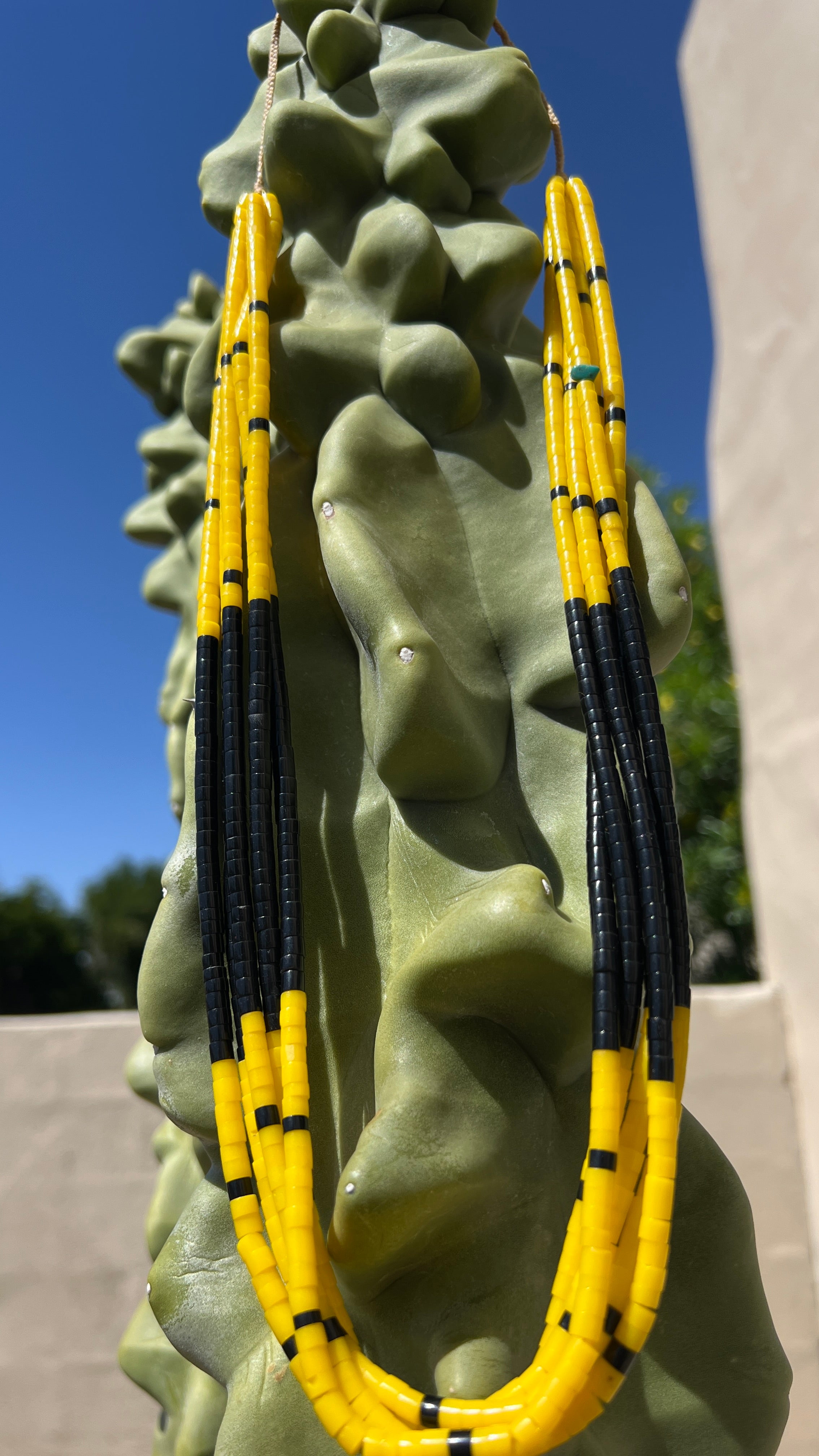 Yellow Serpentine and Black Jet Heishi Style Necklace Santo Domingo