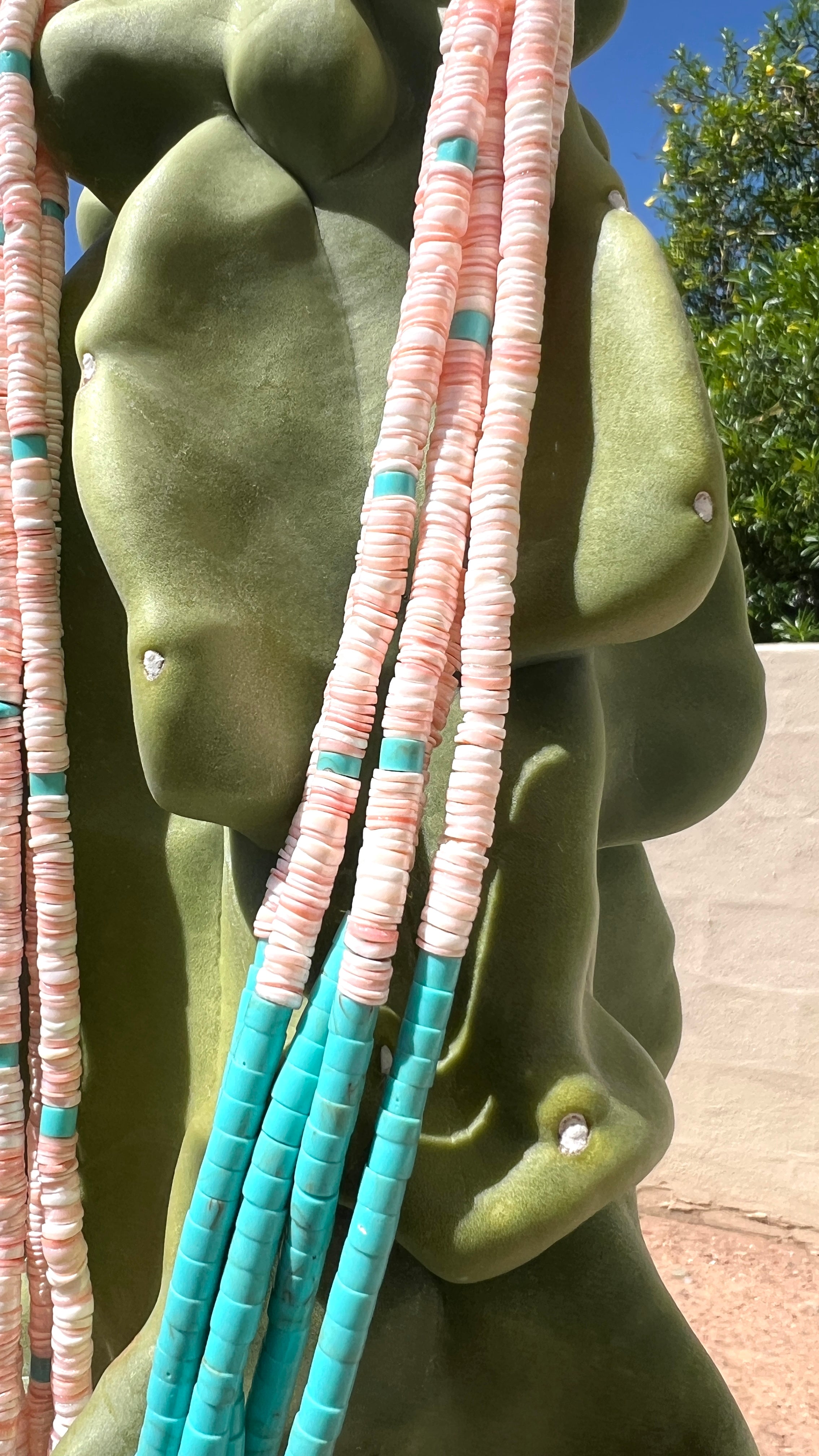 Pink Clam Shell and Turquose Heishi Necklace Santo Domingo Pueblo