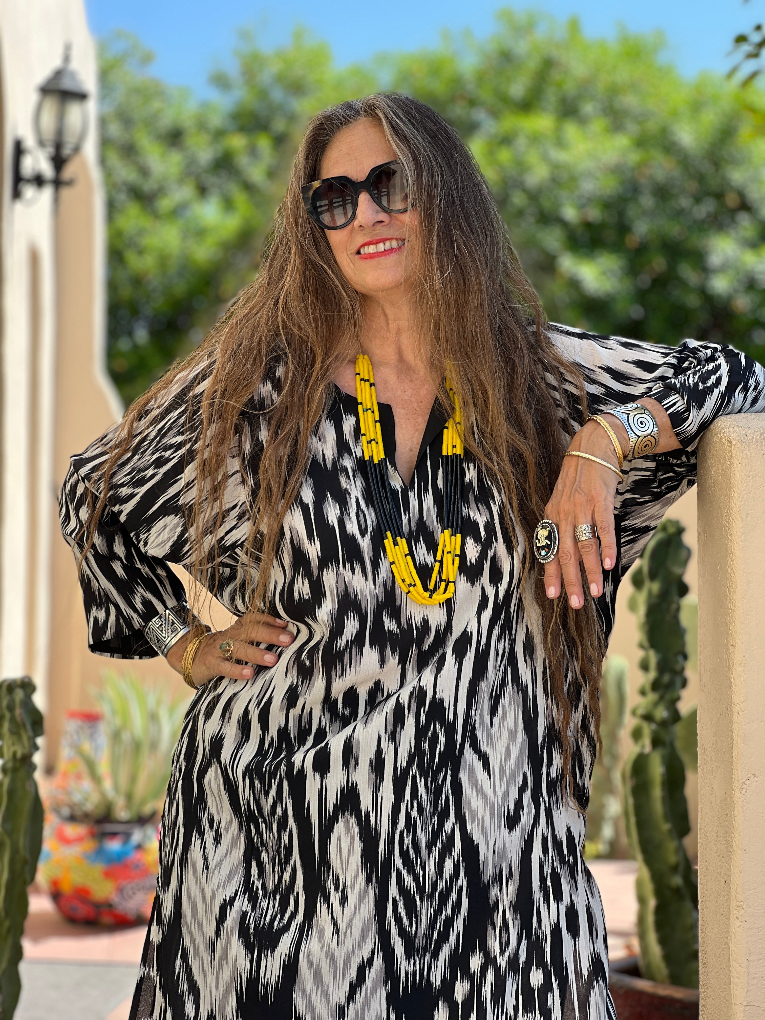 Yellow Serpentine and Black Jet Heishi Style Necklace Santo Domingo