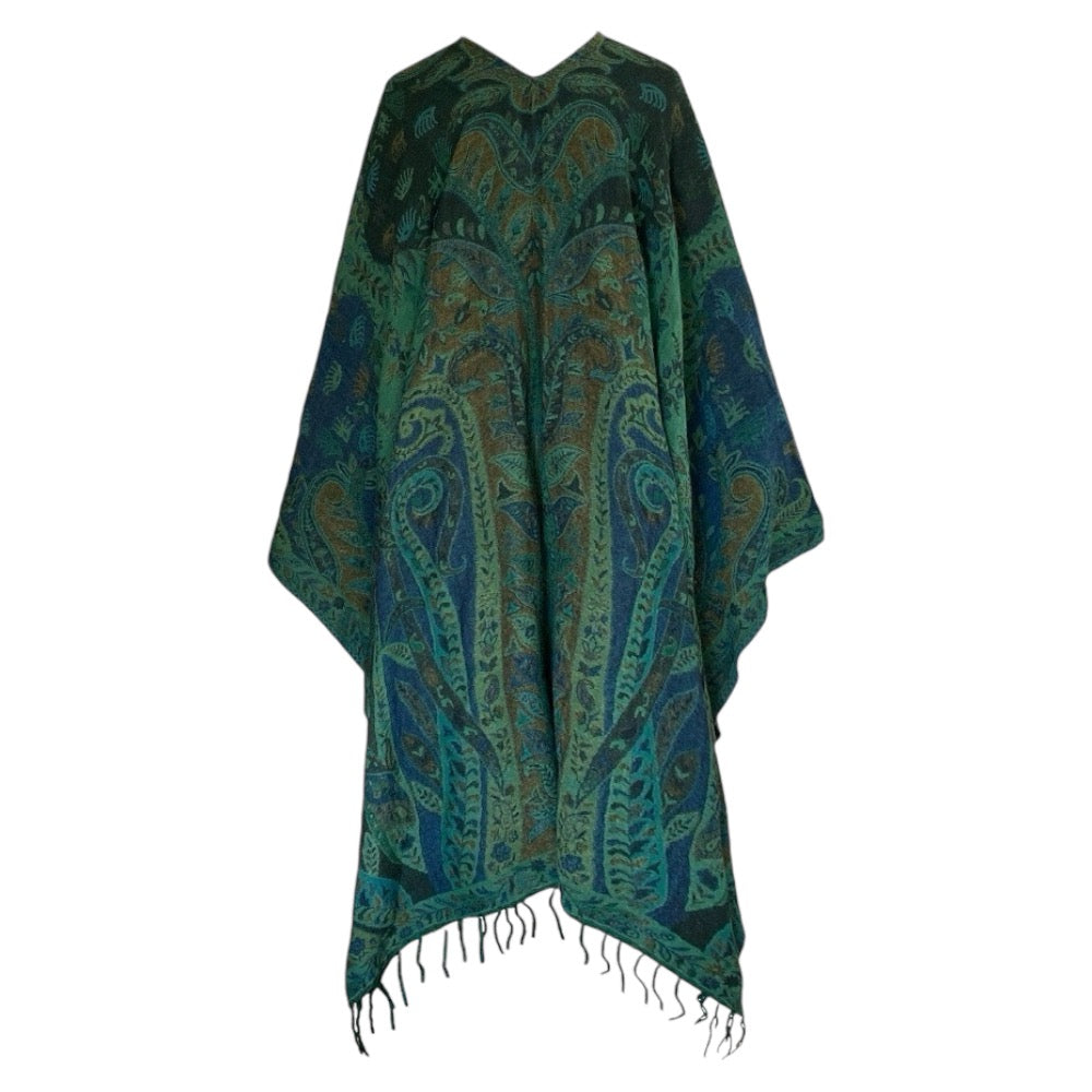 Verde Verdi Paisley Boiled Wool Poncho