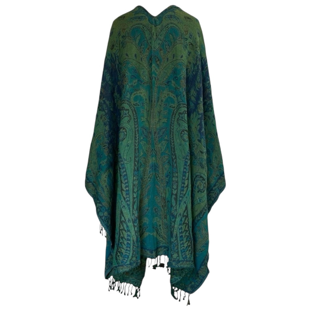 Verde Verdi Paisley Boiled Wool Poncho