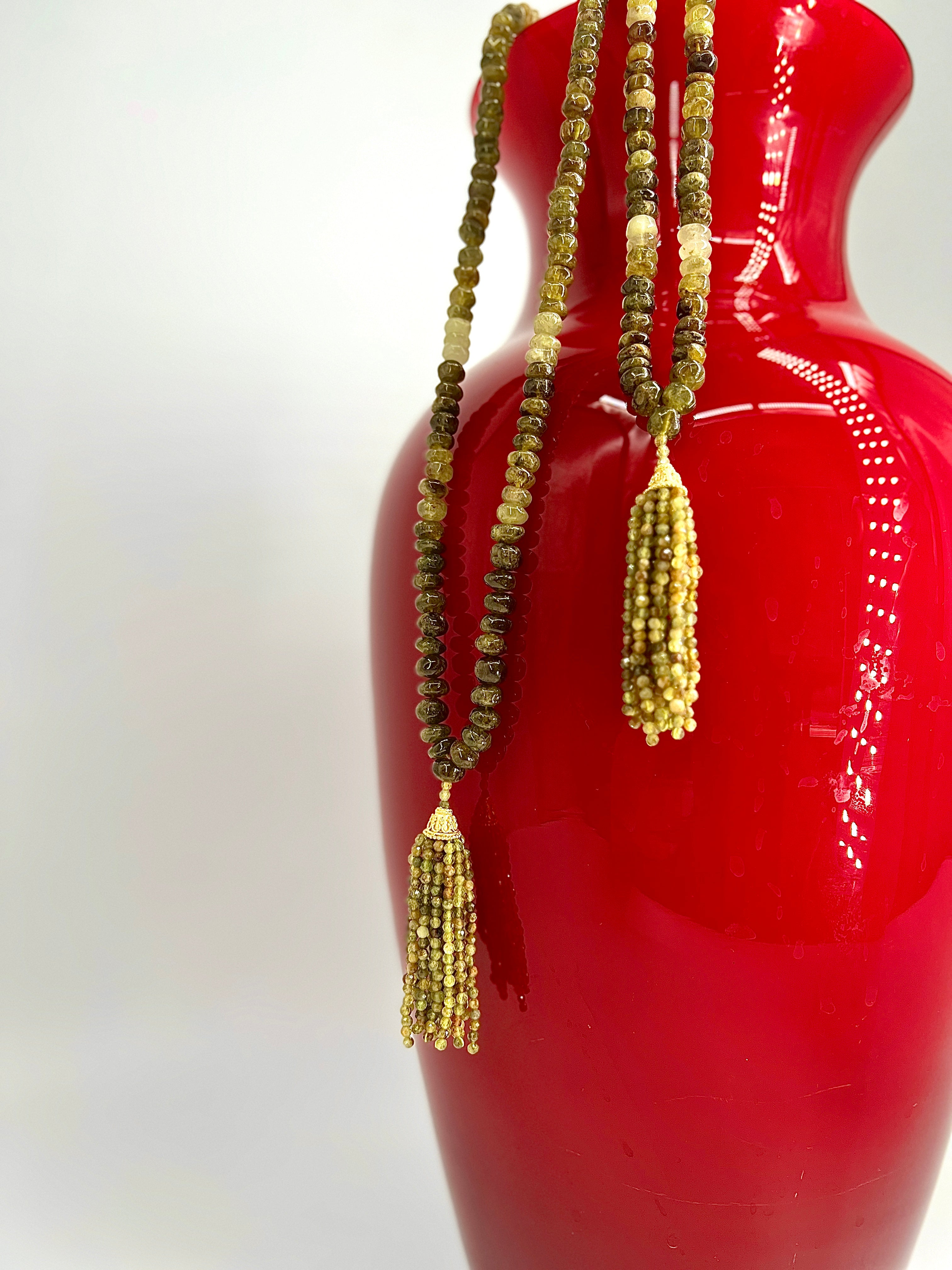Semi Precious Grossular Green Garnet  Mala Necklace