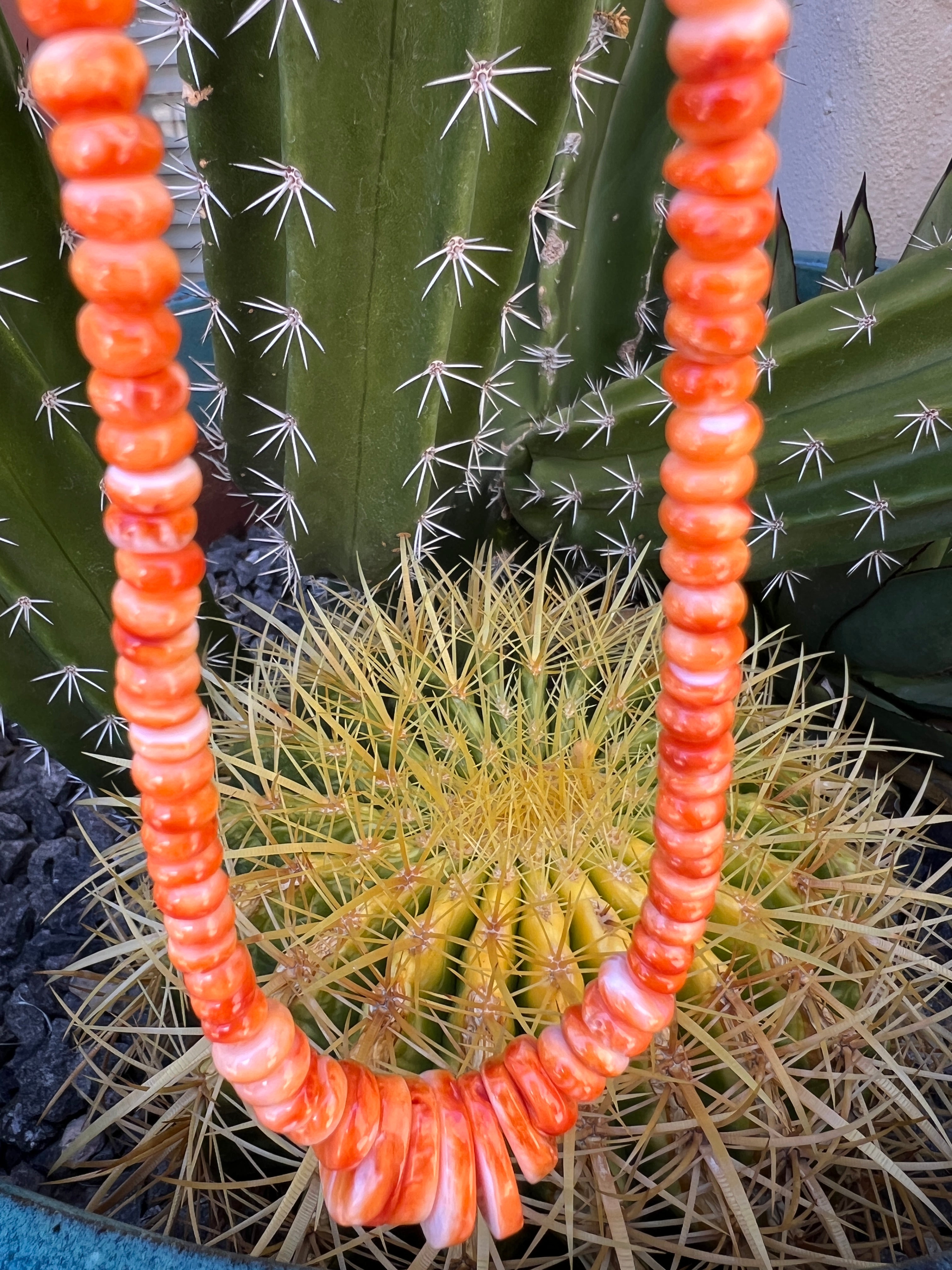Orange Spiny Oyster and Heishi Santo Domingo Necklace
