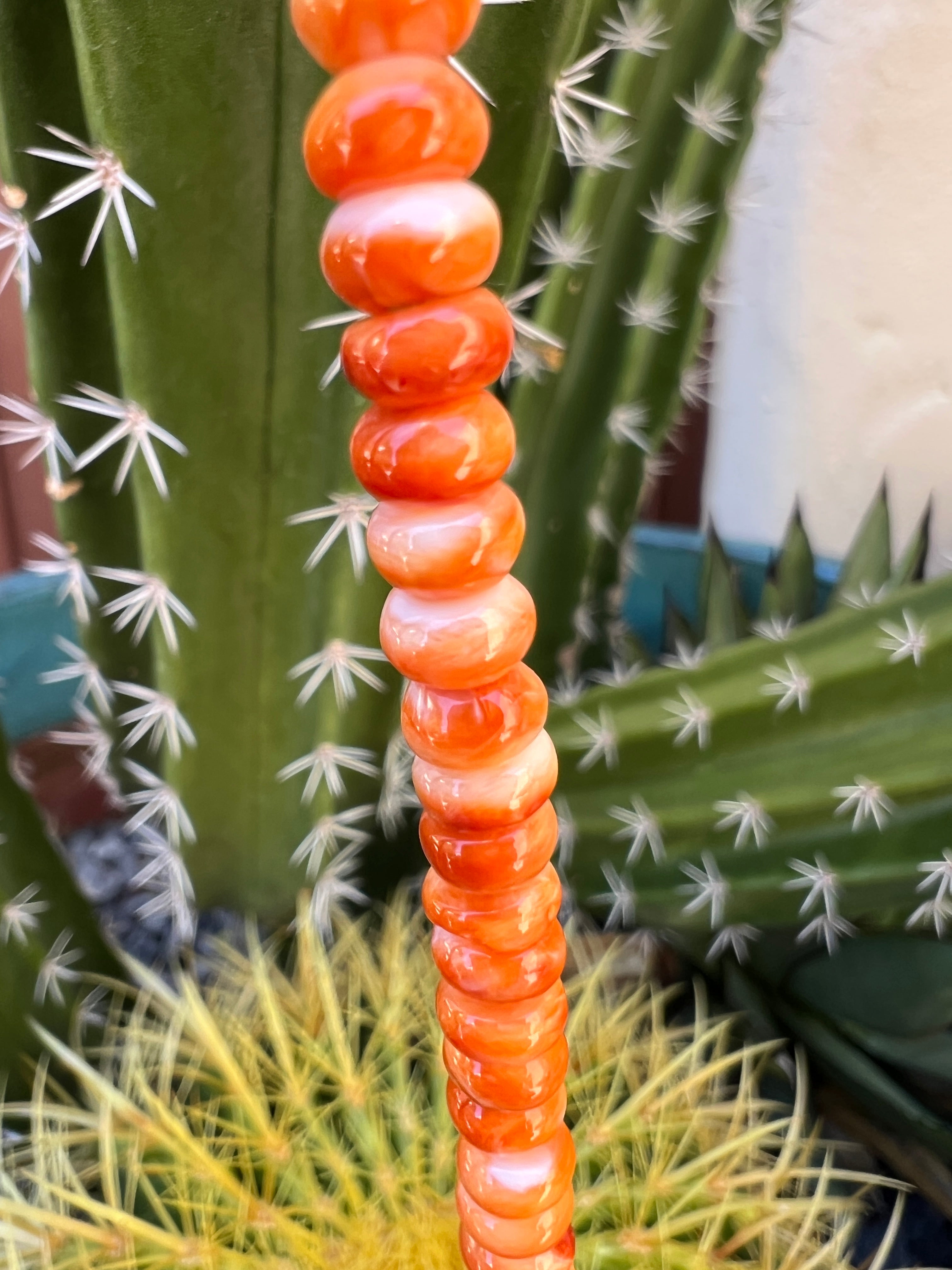 Orange Spiny Oyster and Heishi Santo Domingo Necklace