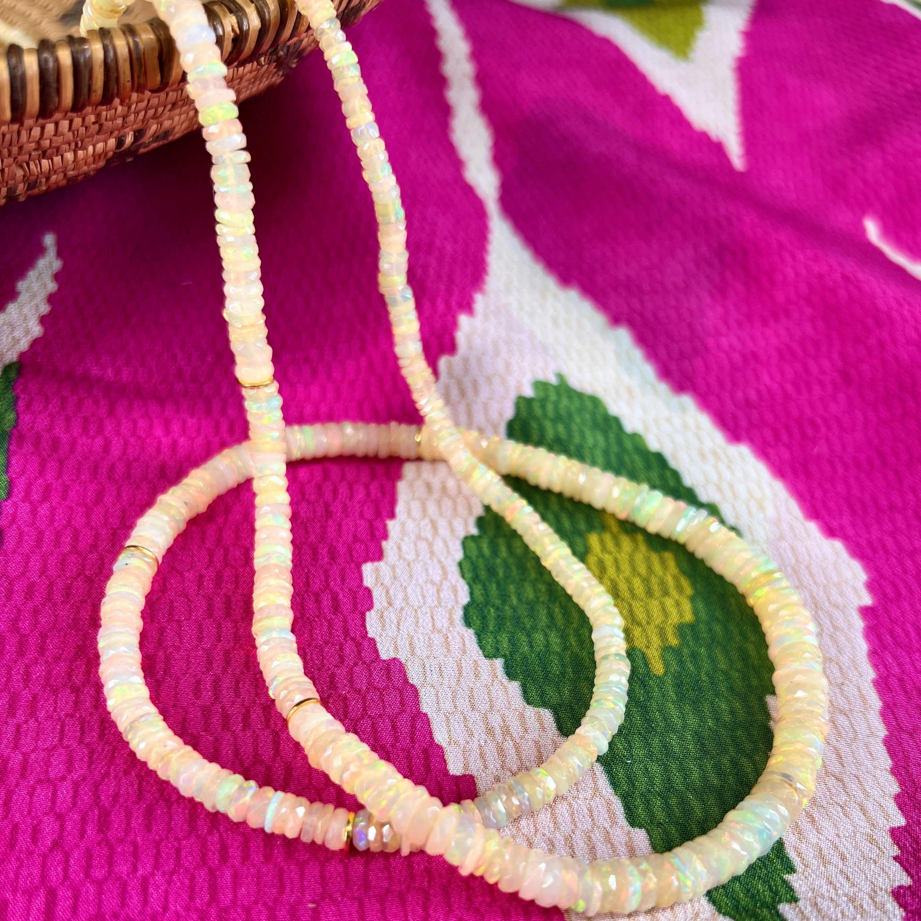 Ethiopian Opal and 18 Kt Gold Faceted Necklace