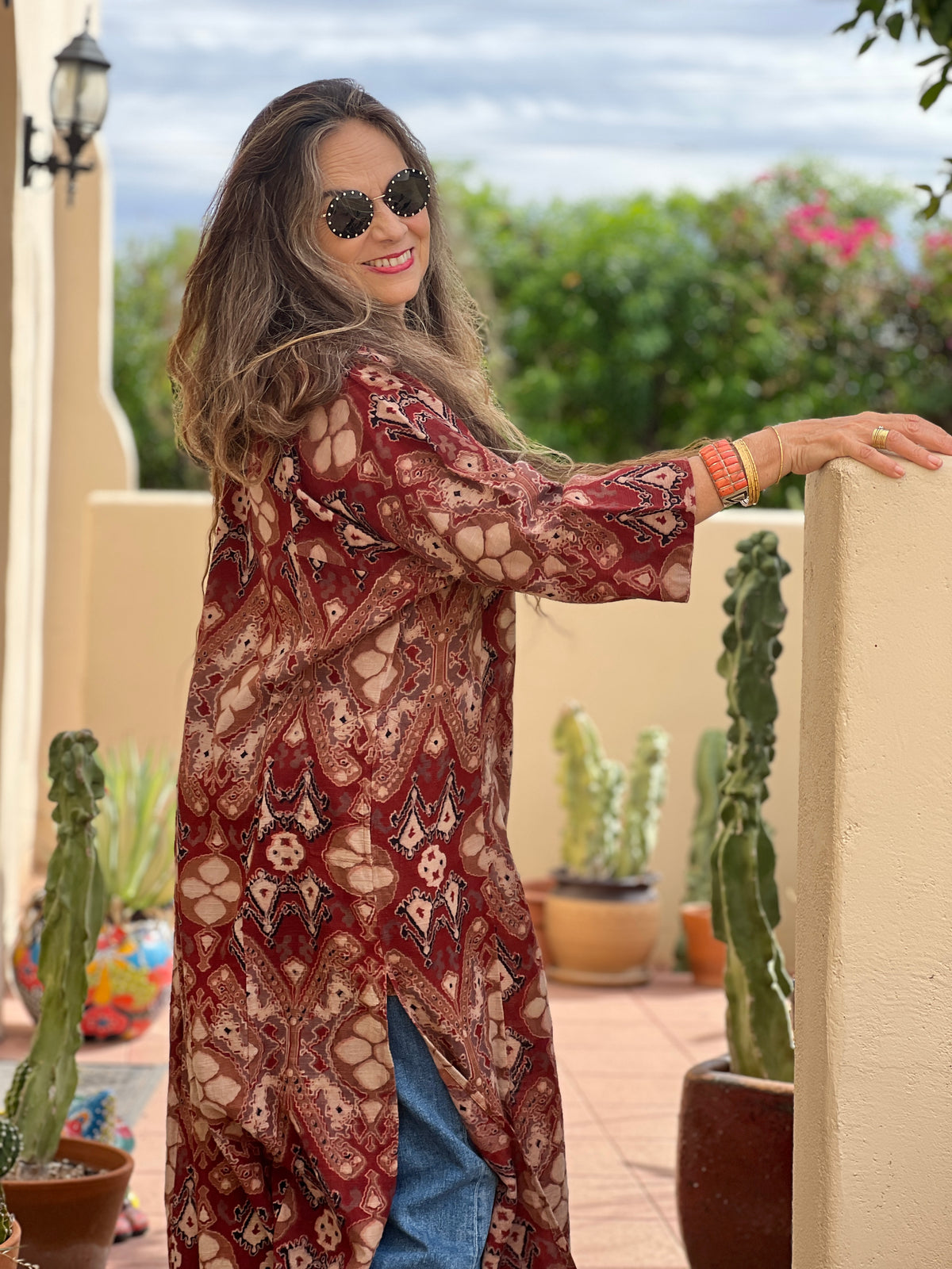 Dubai Dunes Red Long Tunic Dress Khadi Fabric One of a Kind