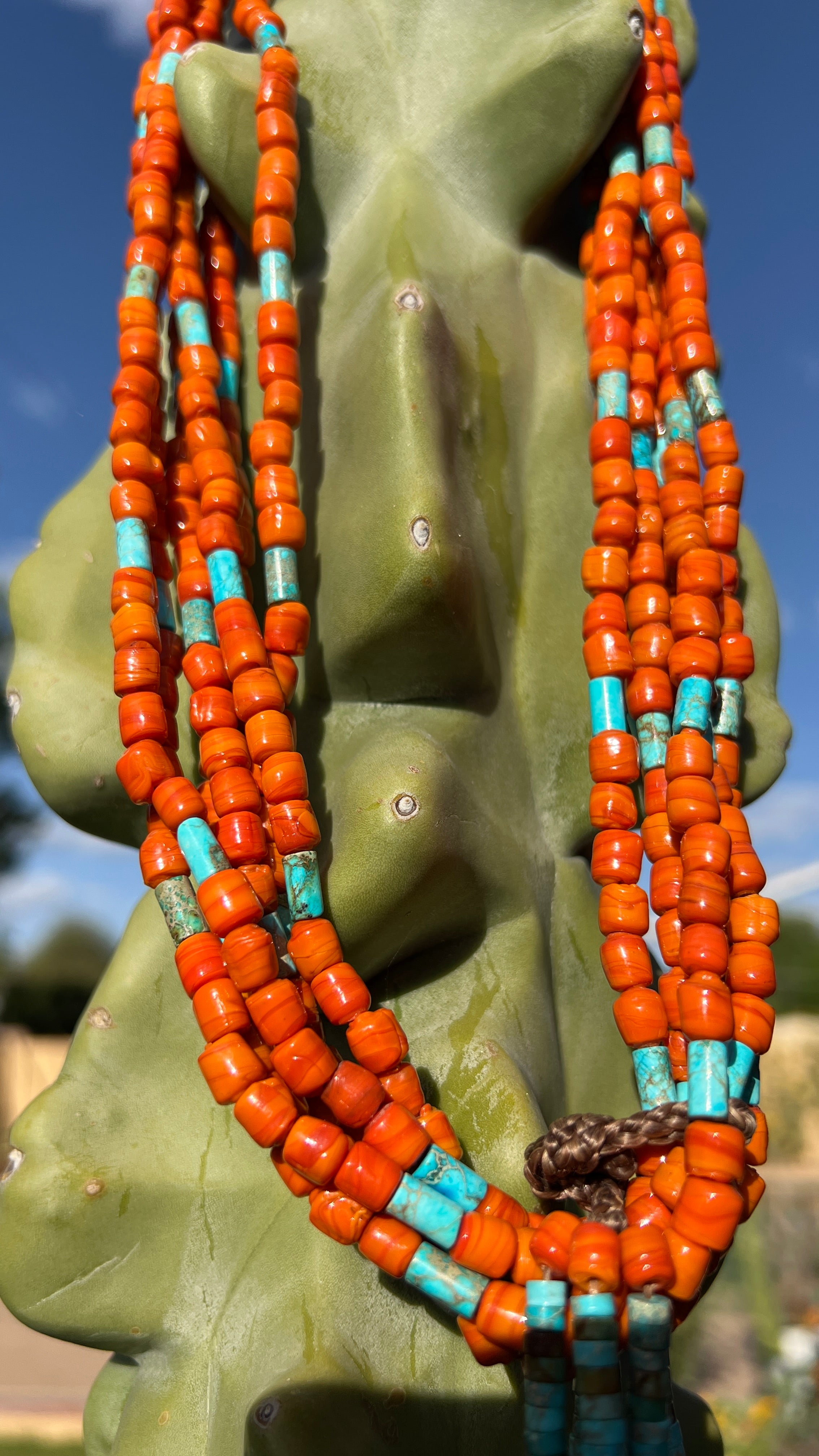 Turquoise and  Orange Ceramic Trading Bead Jacla Necklace Santo Domingo