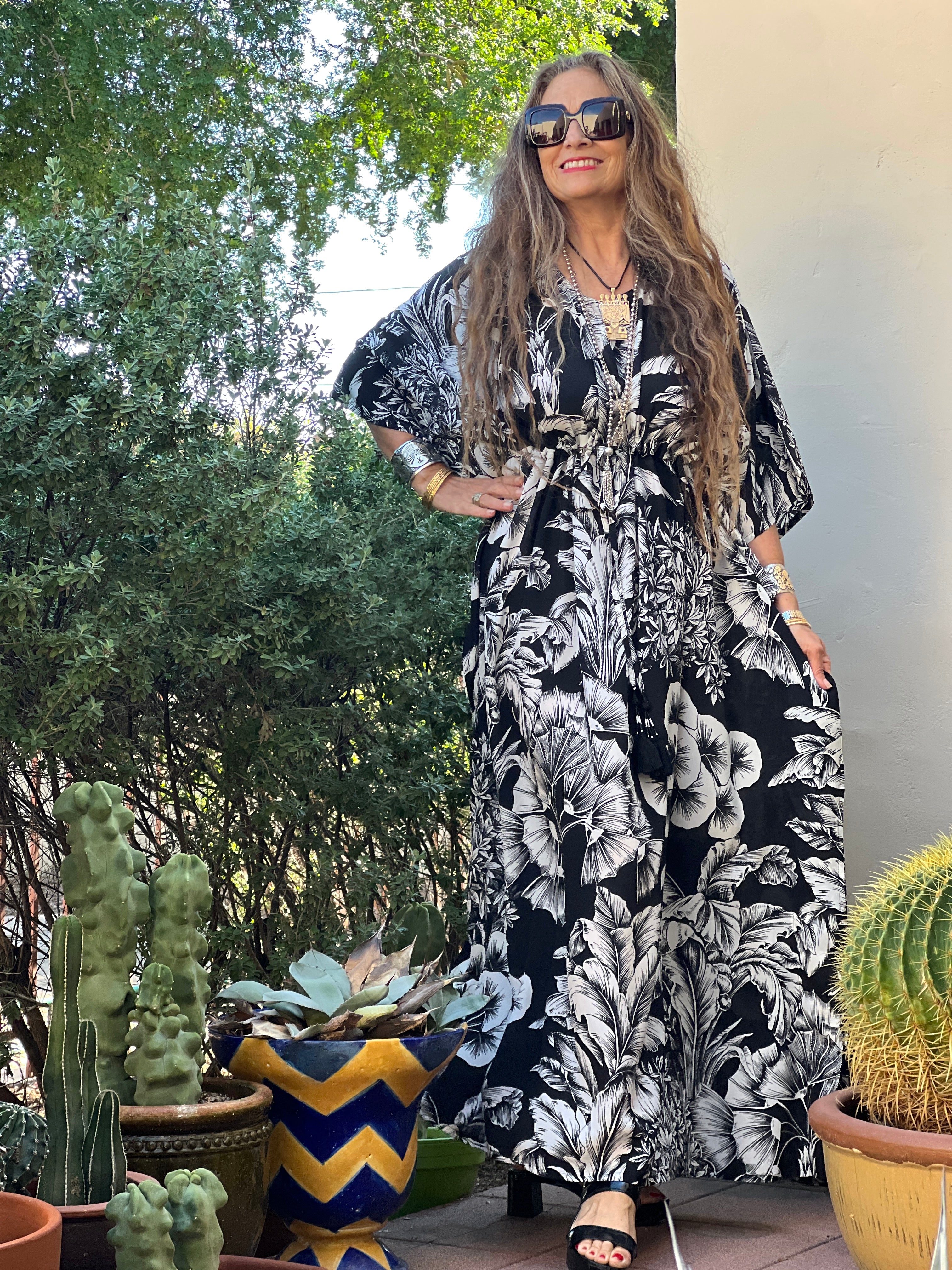 Giardino Nero Italian Silk Maxi Kaftan Dress