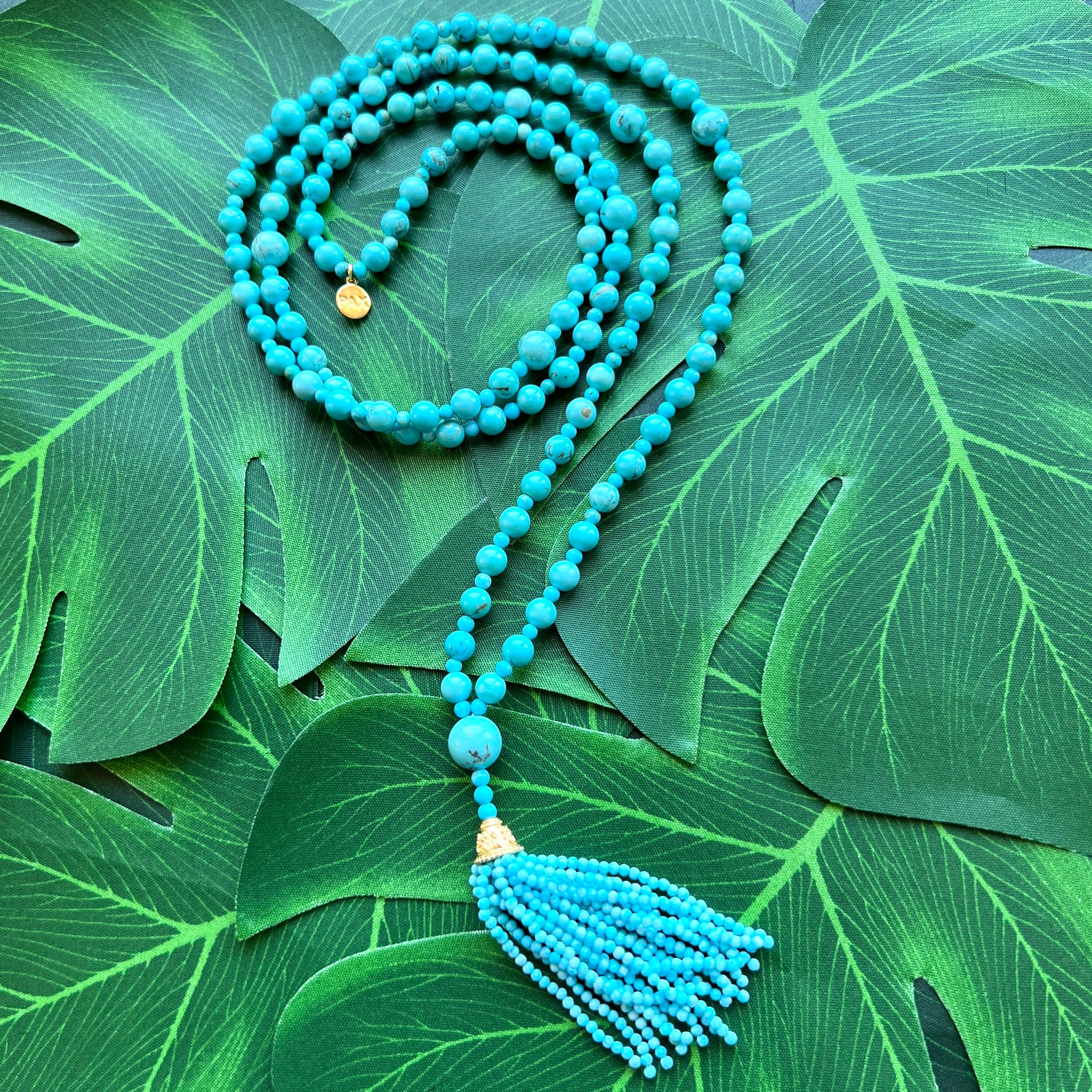 Turquoise/Magnasite Tassel Mala Necklace