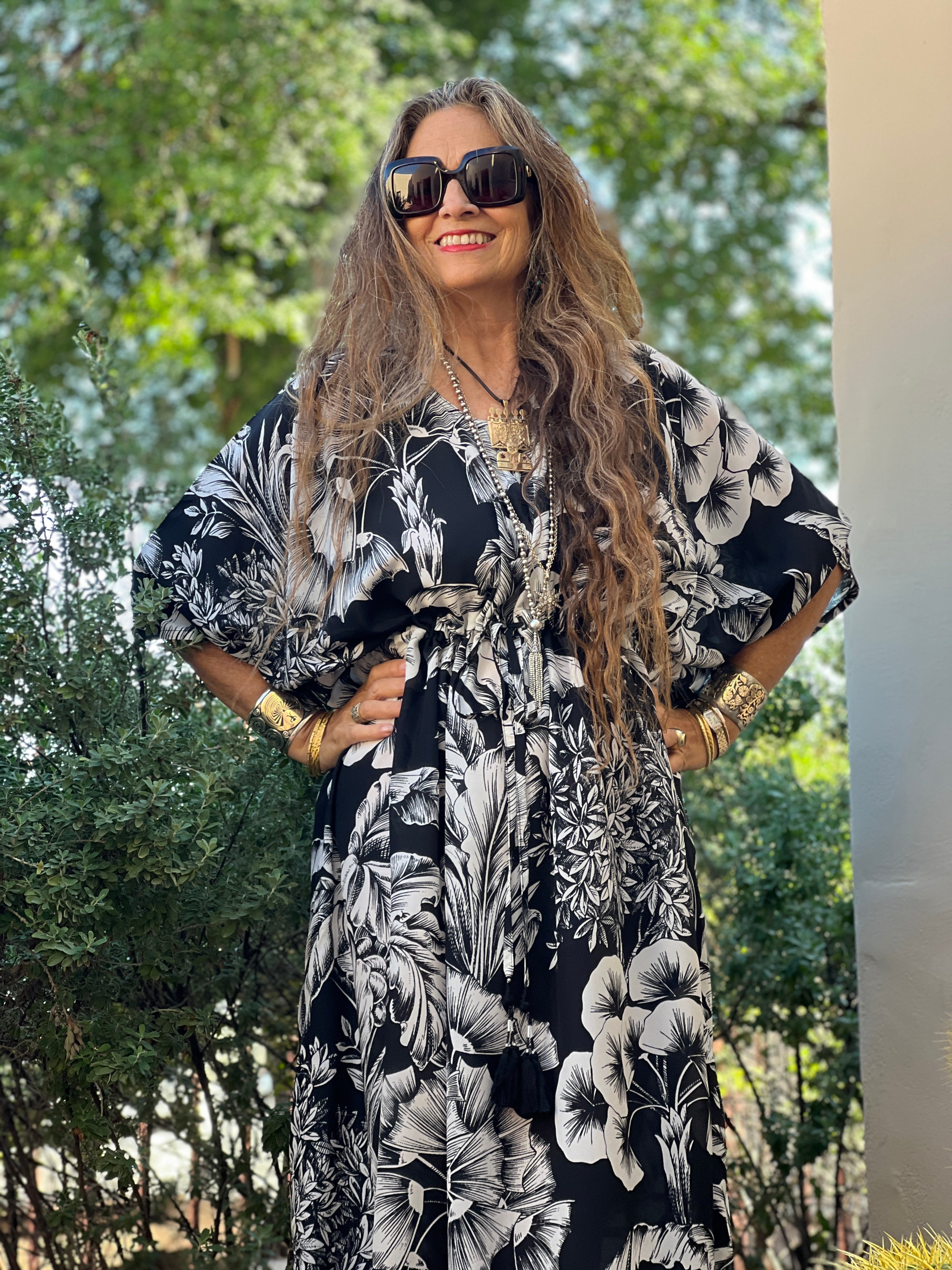 Giardino Nero Italian Silk Maxi Kaftan Dress