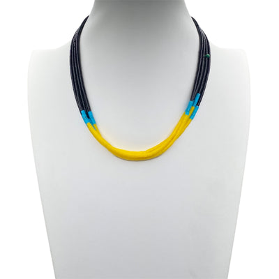 Black Jet, Yellow Serpentine, and Turquoise Necklace