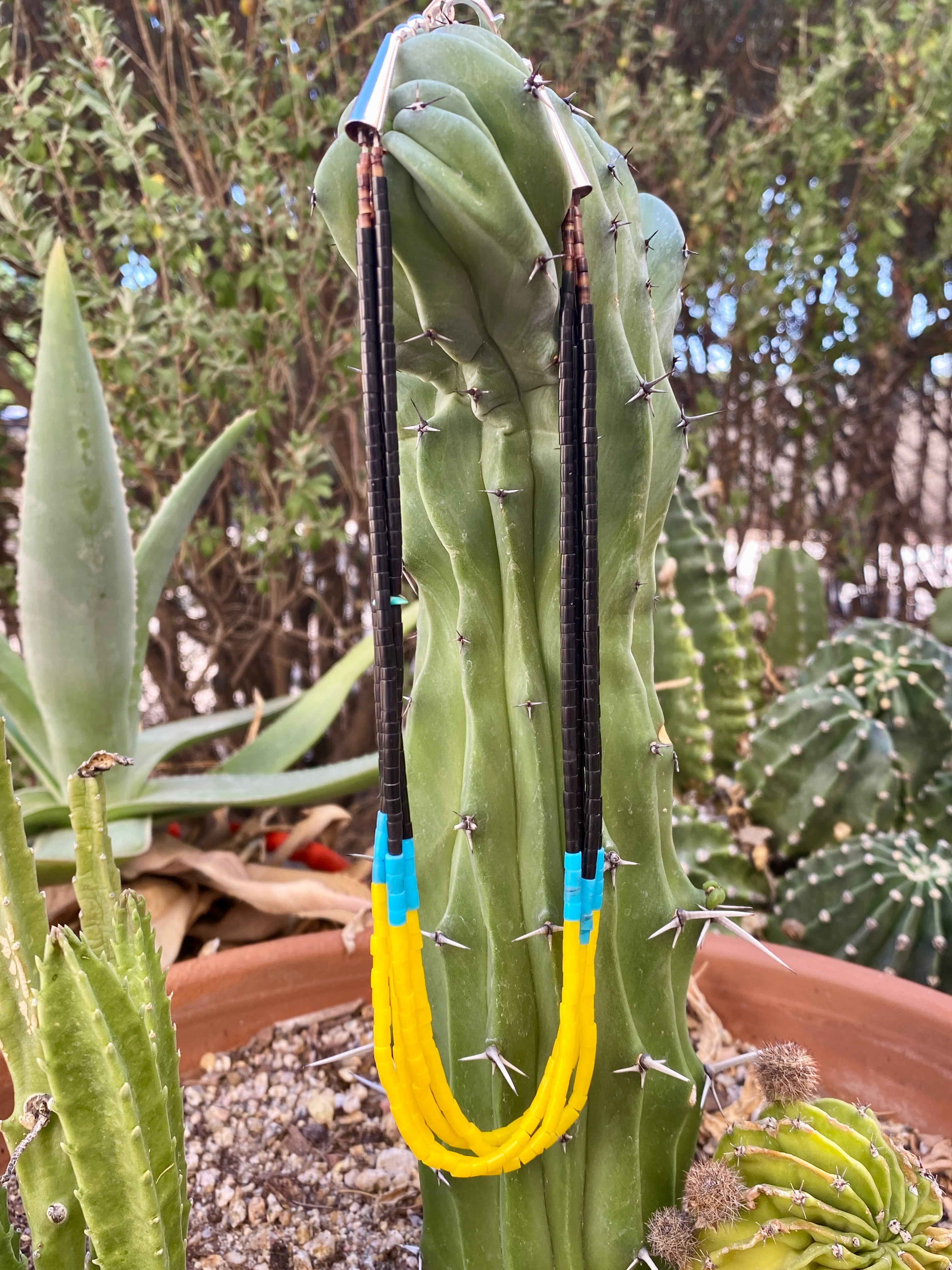 Black Jet, Yellow Serpentine, and Turquoise Necklace