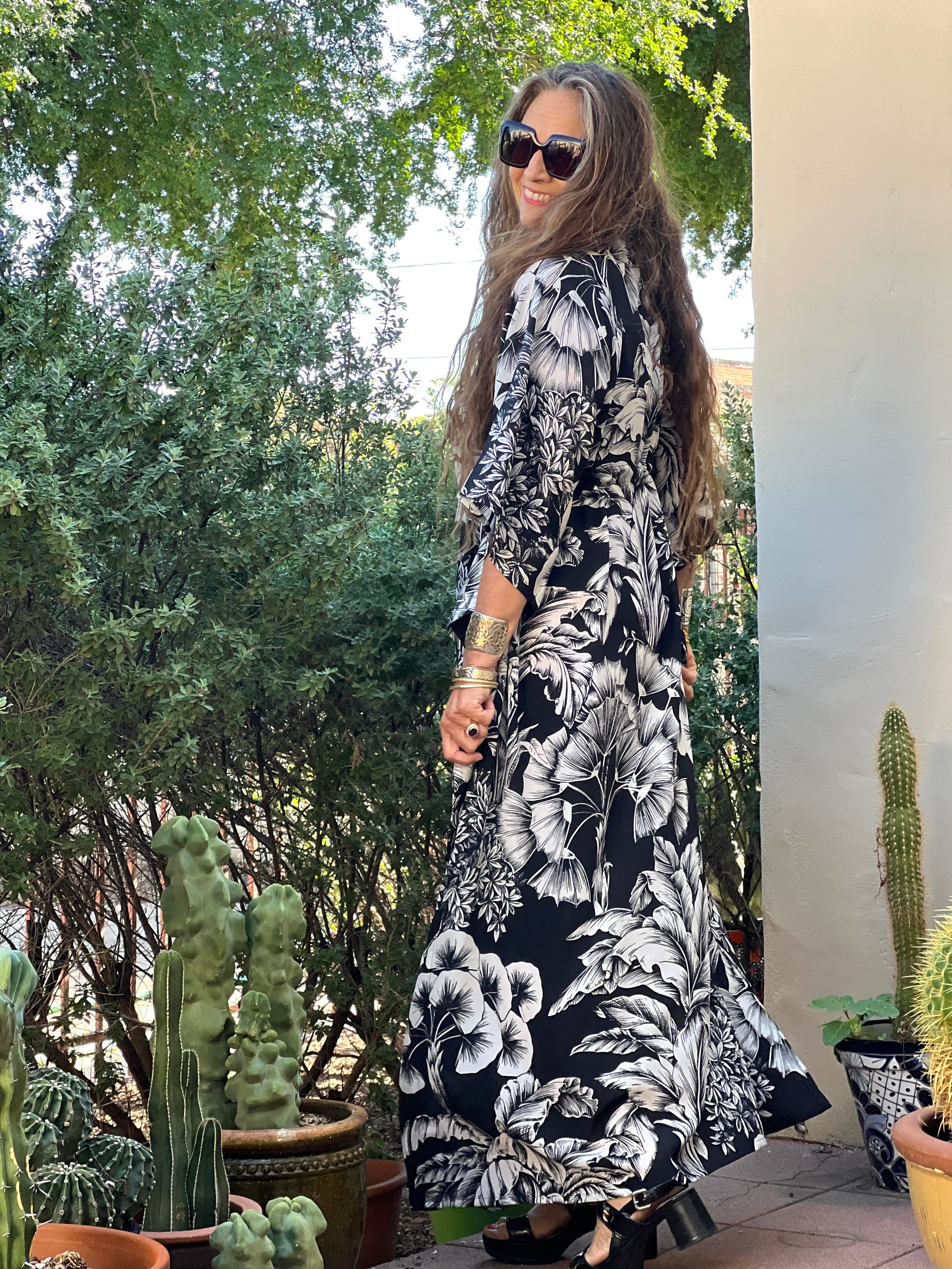 Giardino Nero Italian Silk Maxi Kaftan Dress