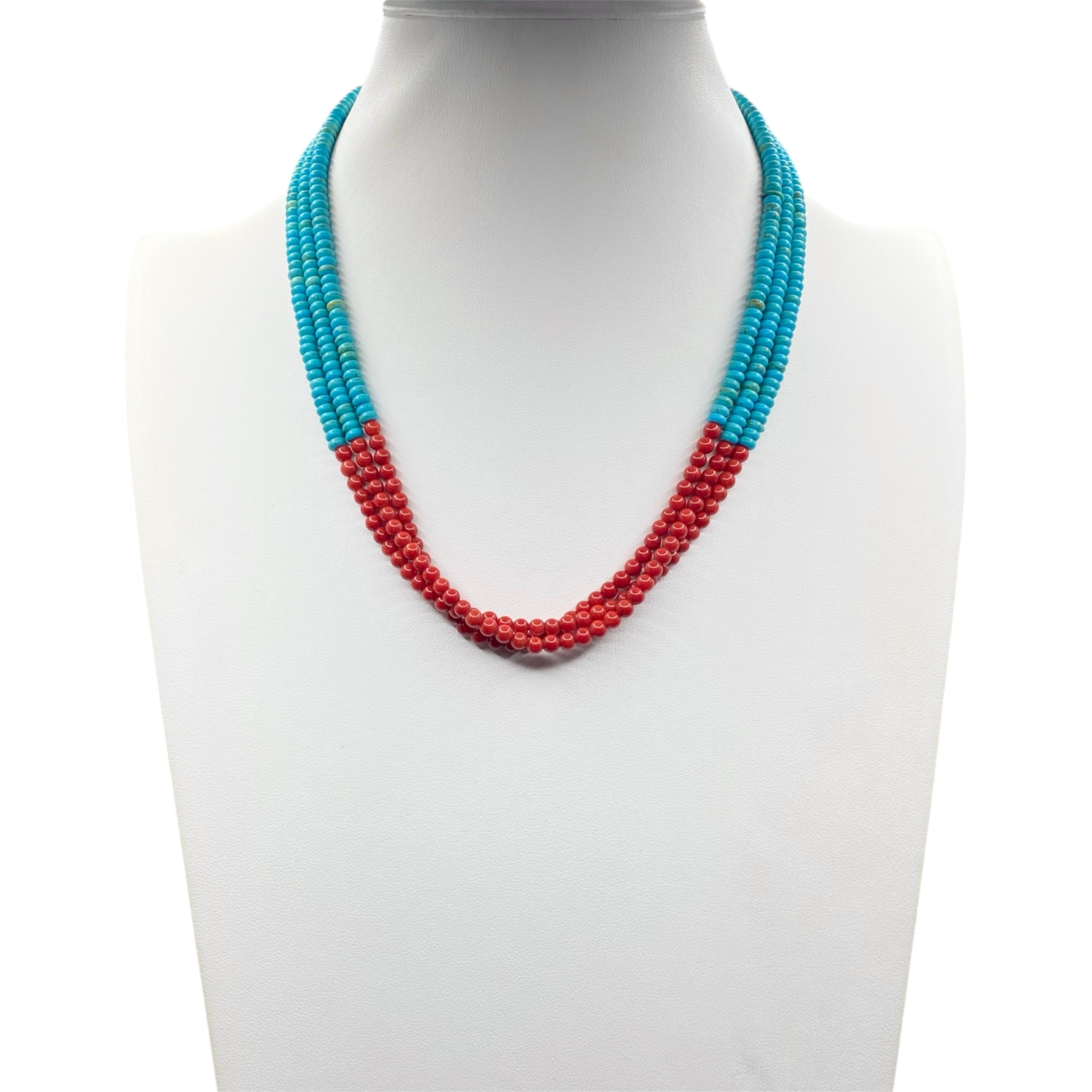 Turquoise and Coral Heishi Style Necklace