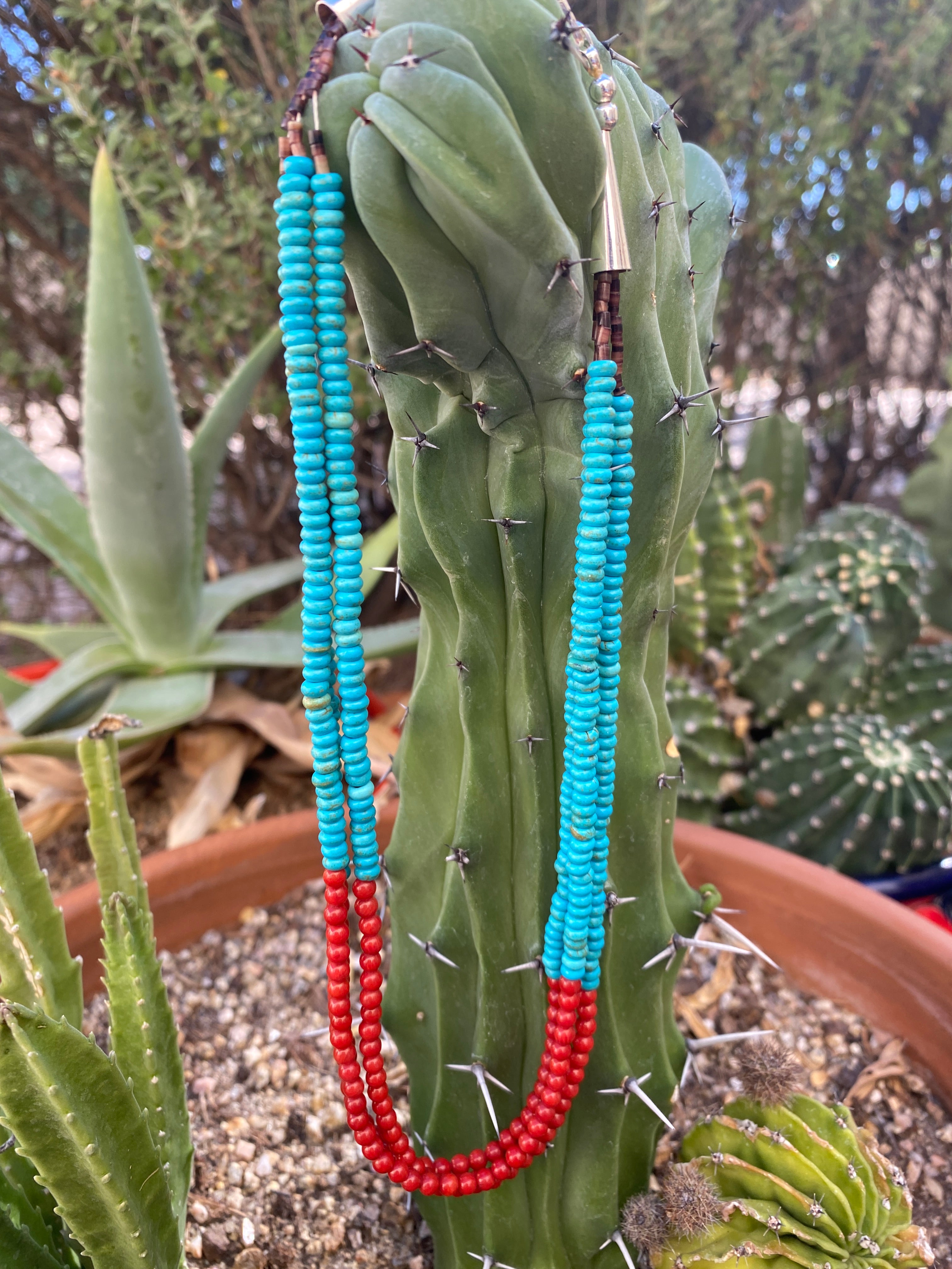 Turquoise and Coral Heishi Style Necklace