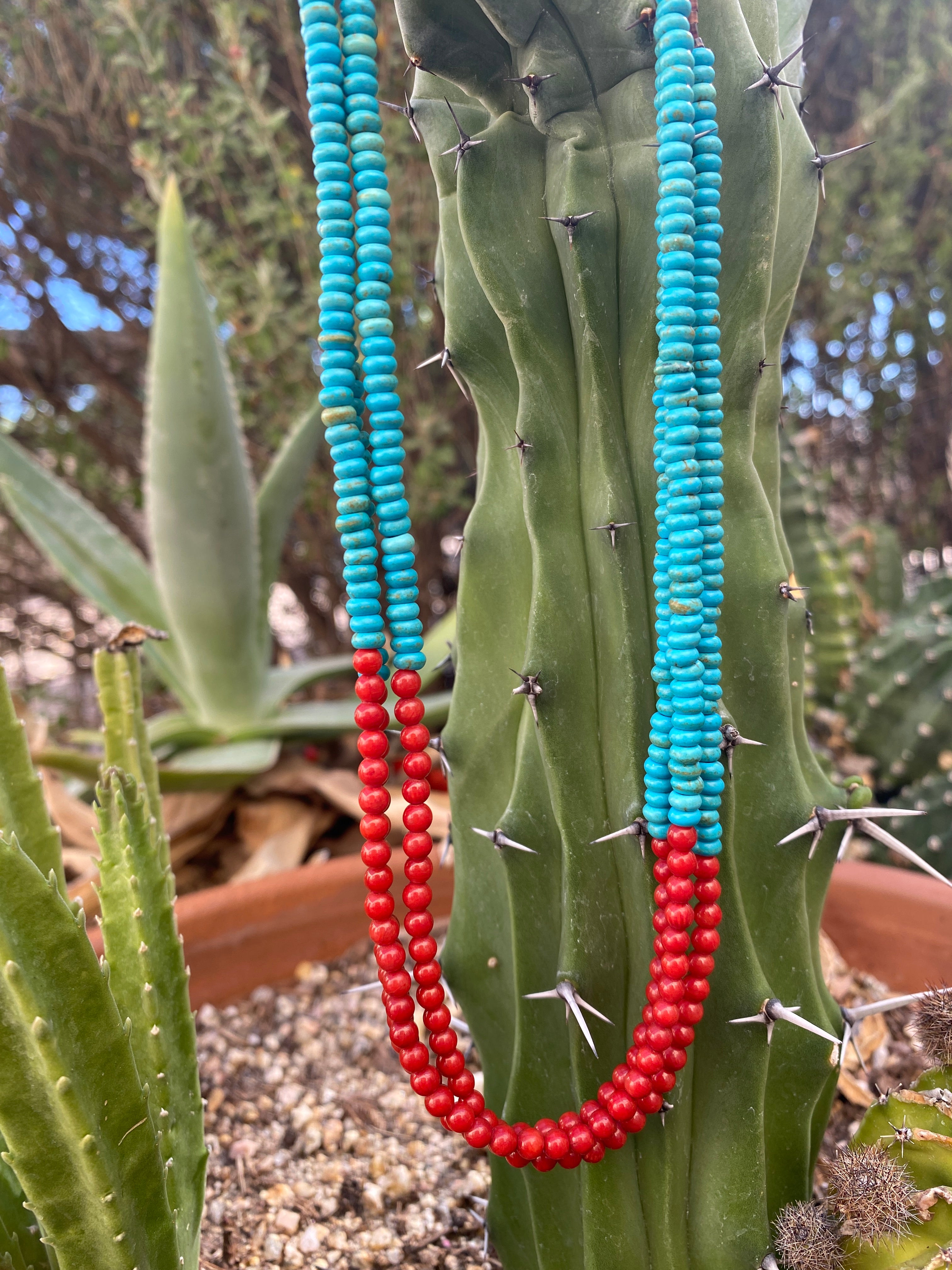 Turquoise and Coral Heishi Style Necklace