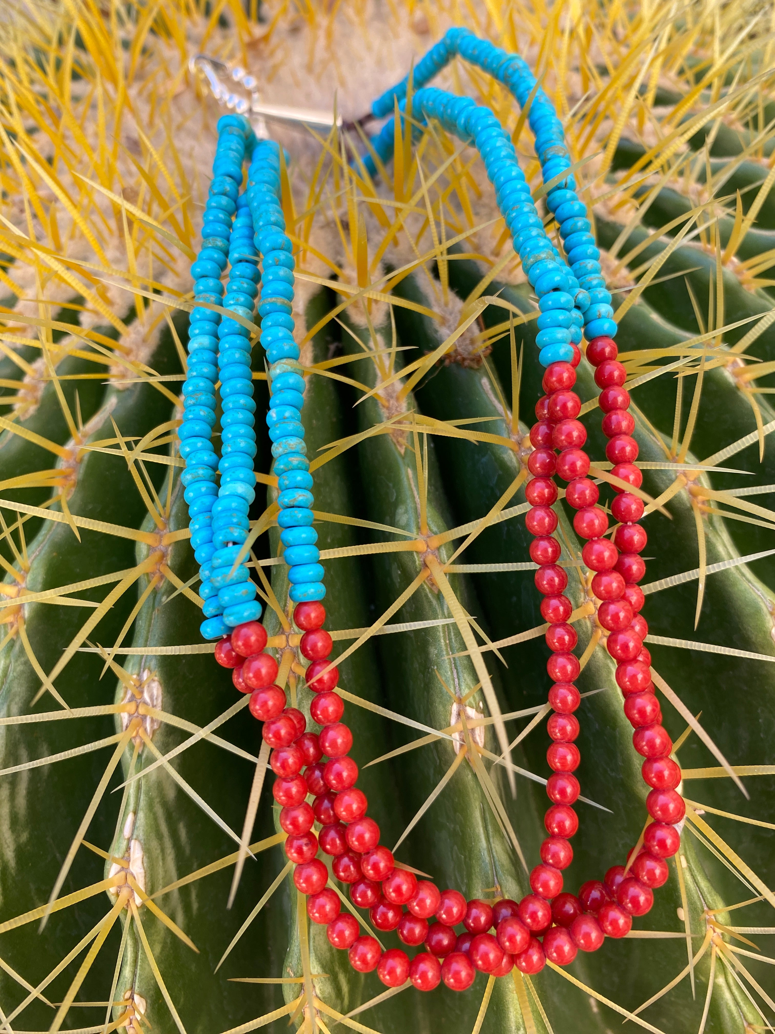 Turquoise and Coral Heishi Style Necklace