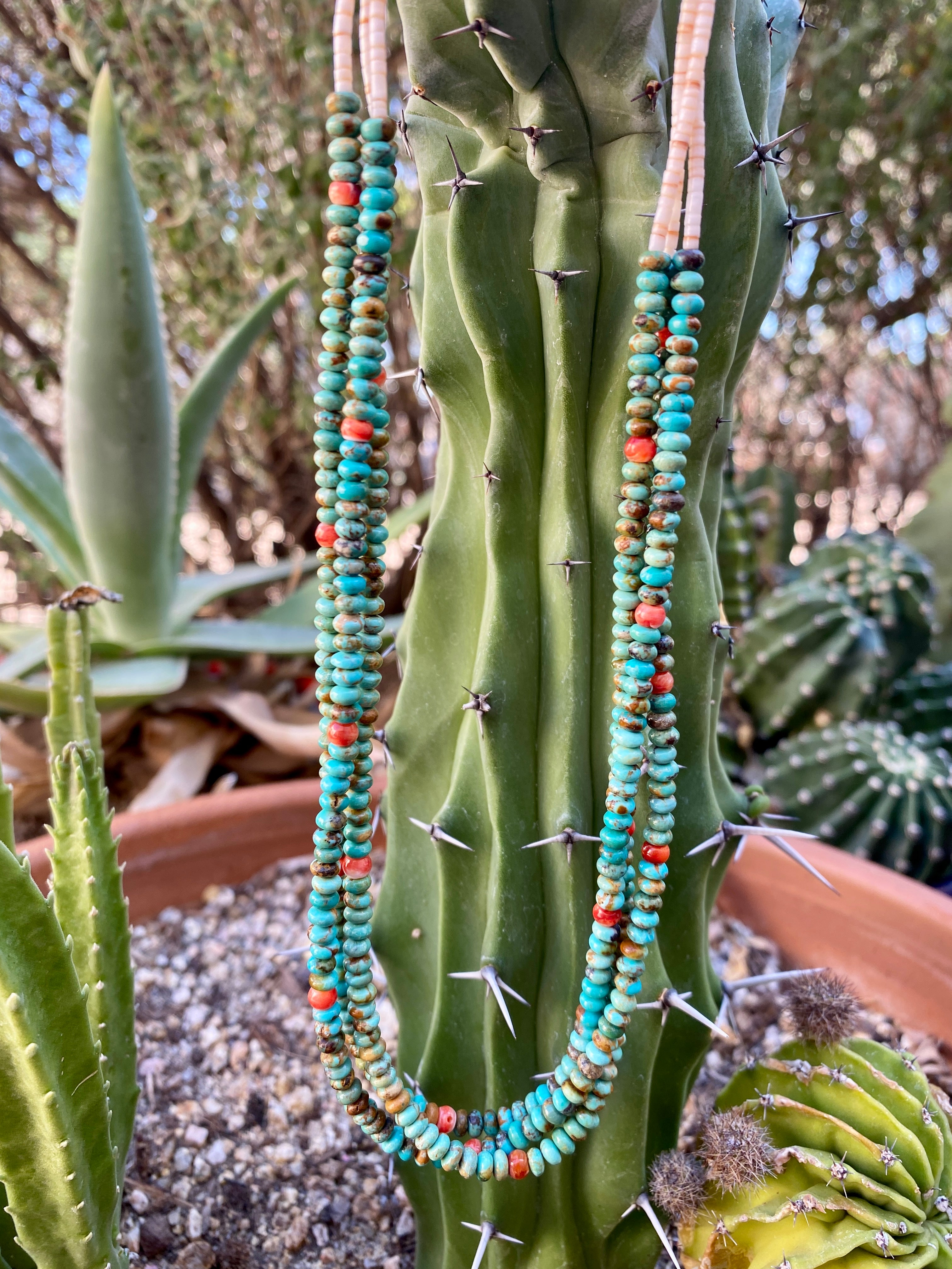 Rare Green Fox Turquoise Three Strand Choker Necklace