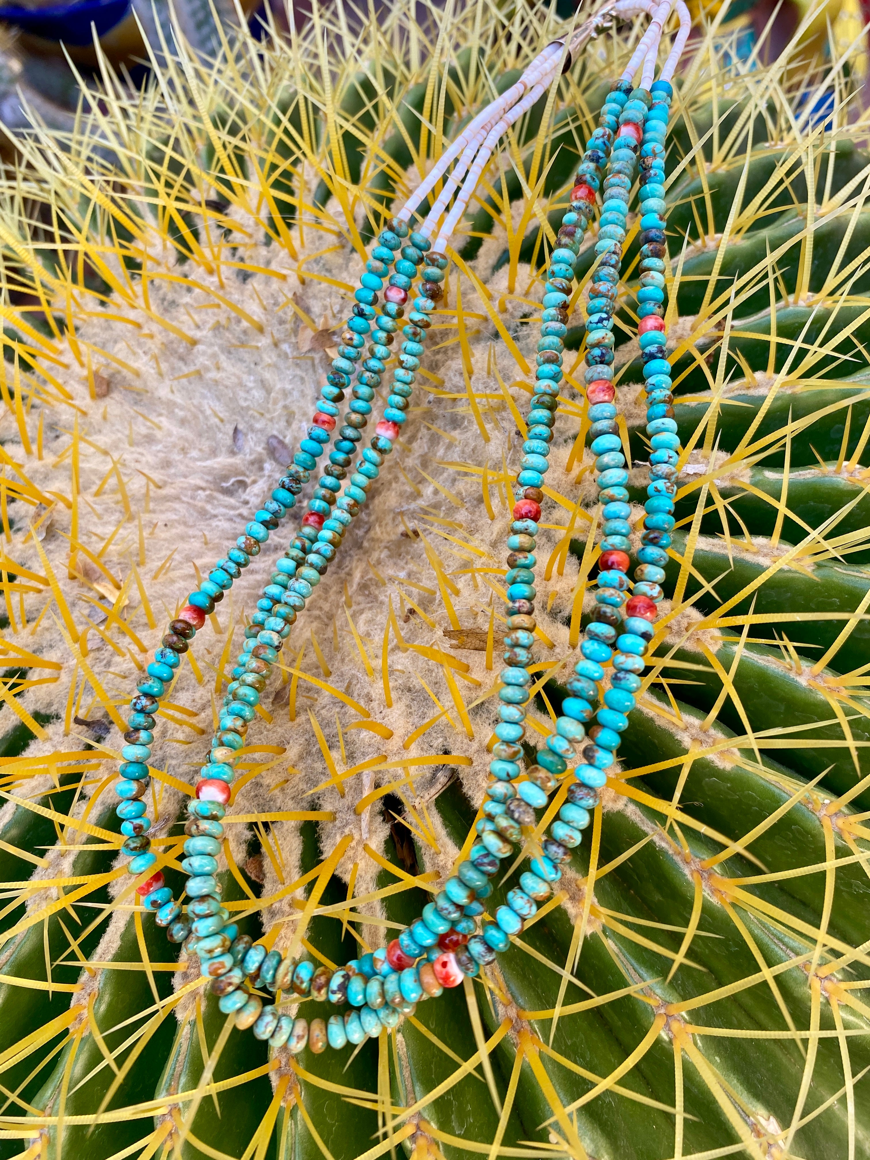 Rare Green Fox Turquoise Three Strand Choker Necklace