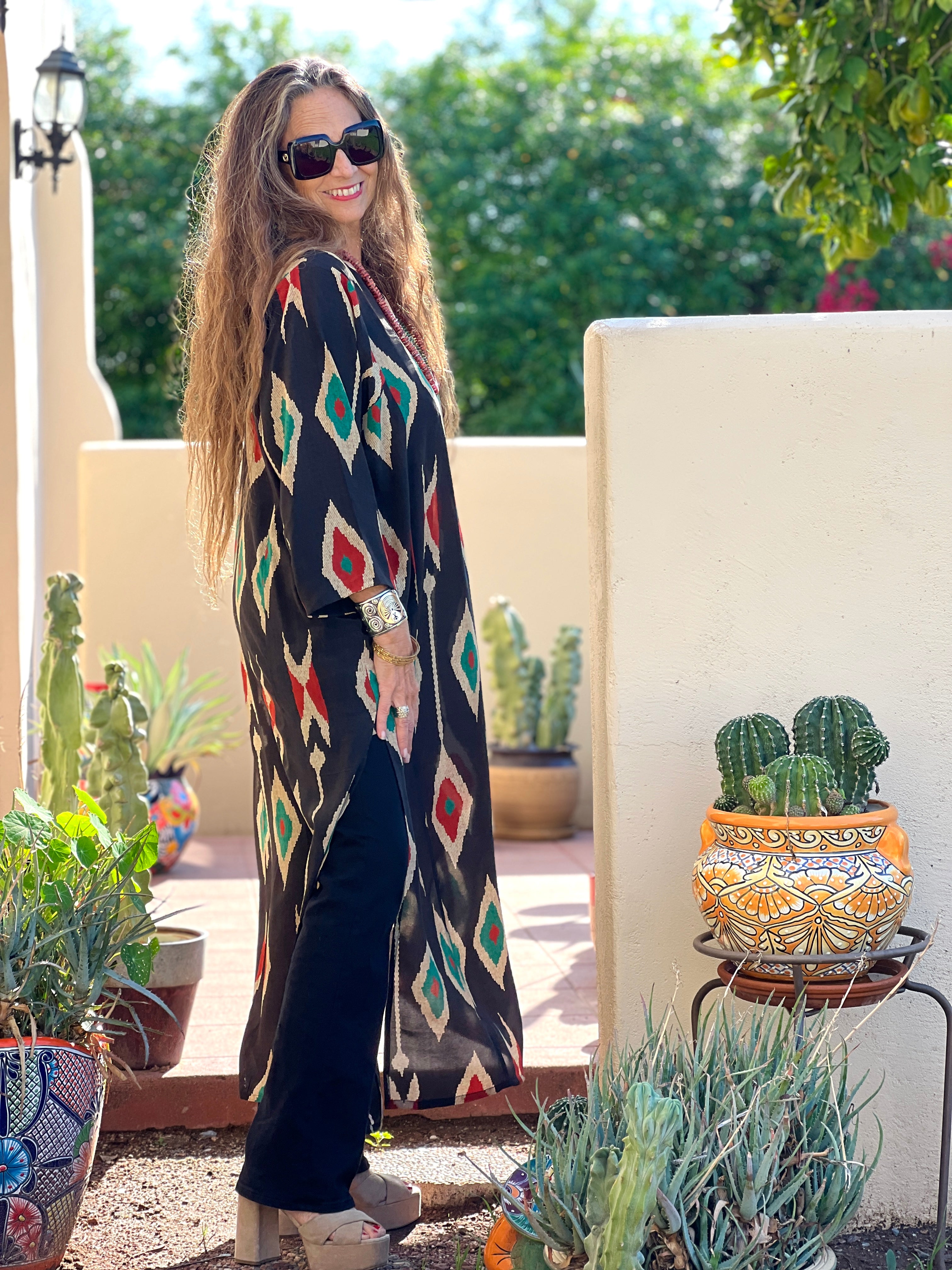 Tashkent Black Ikat Tunic Dress Italian Silk