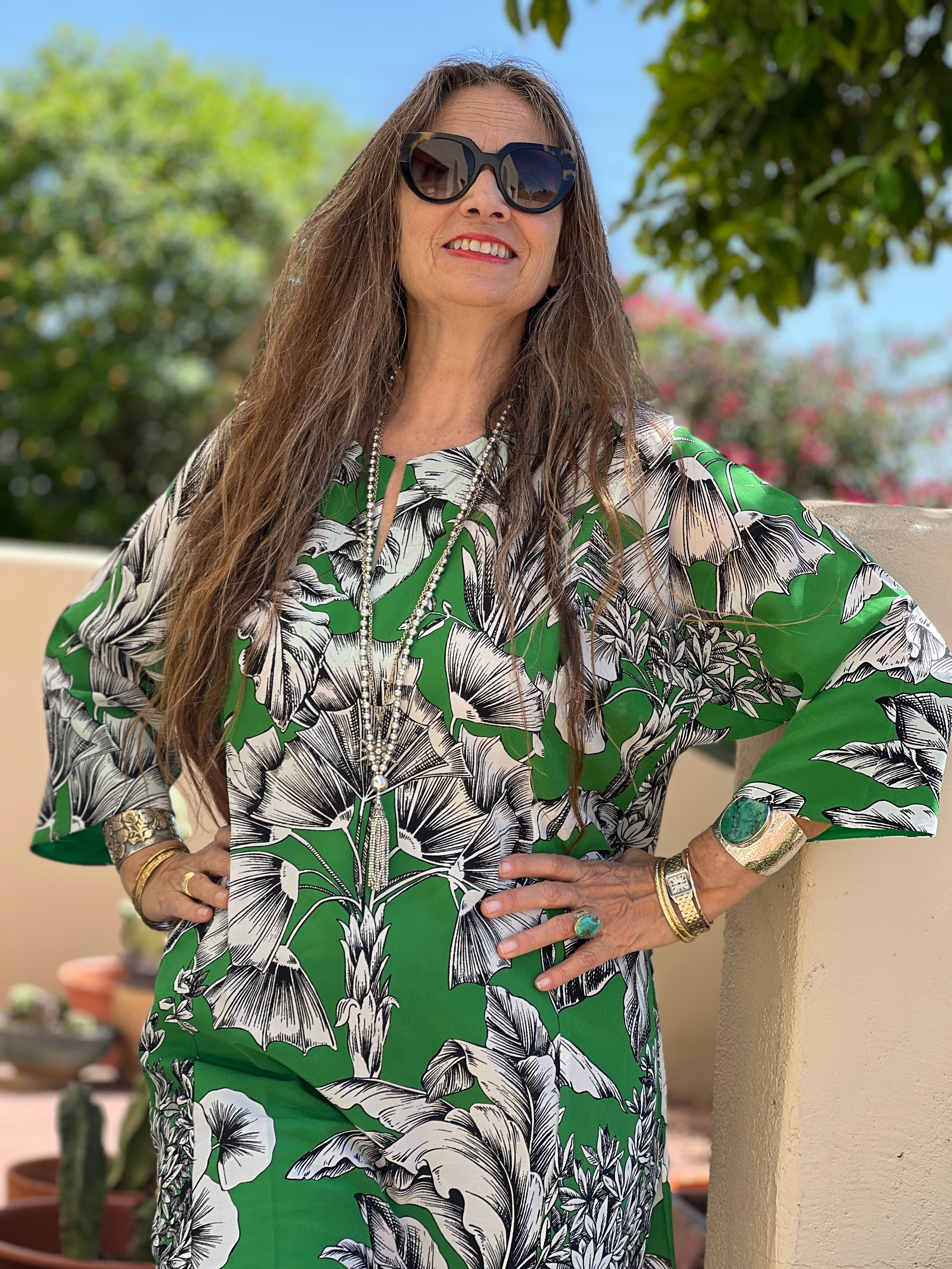 Giardino Verde Italian Silk Long Tunic