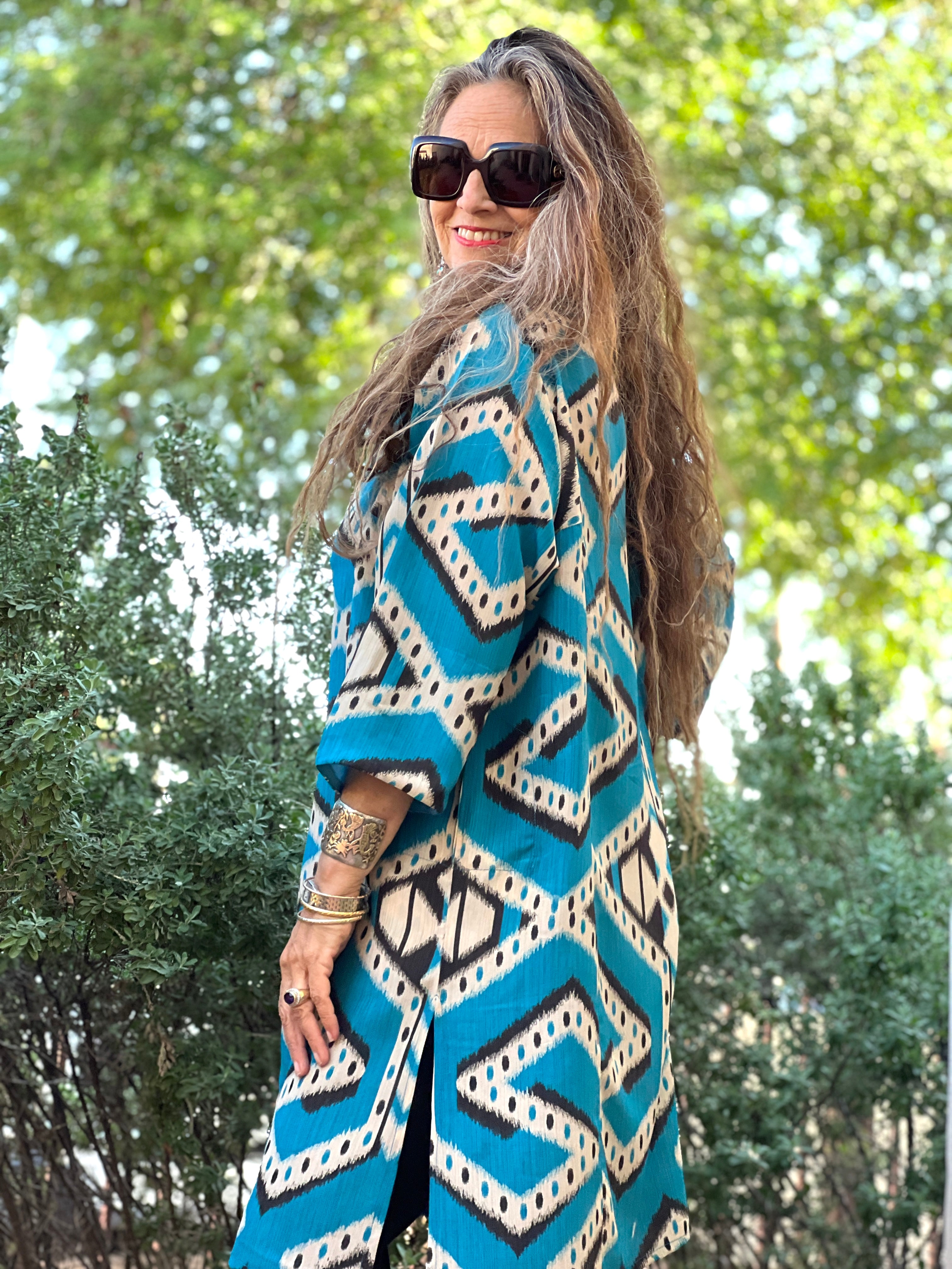 Bukhara Blue Ikat Italian Silk Tunic