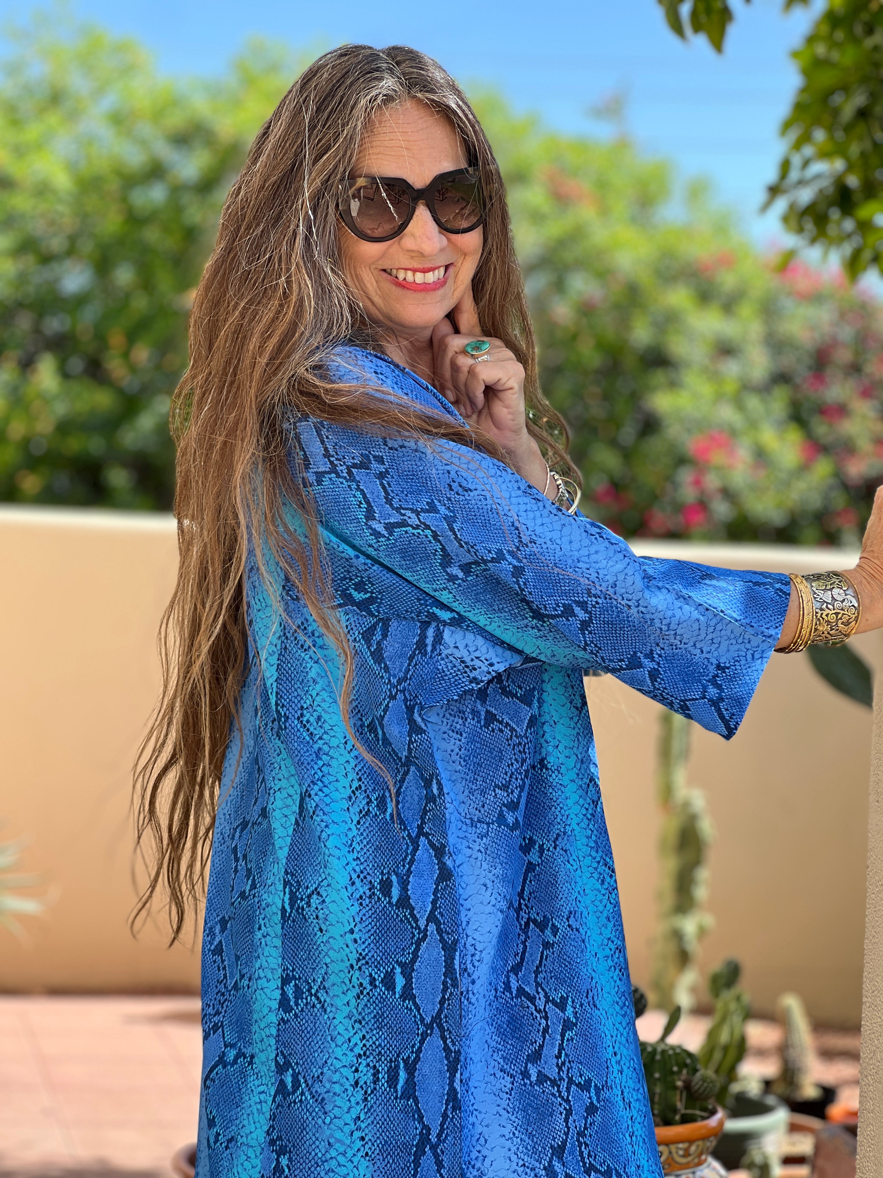 Cobalt Blue Serpente Italian Silk Long Tunic