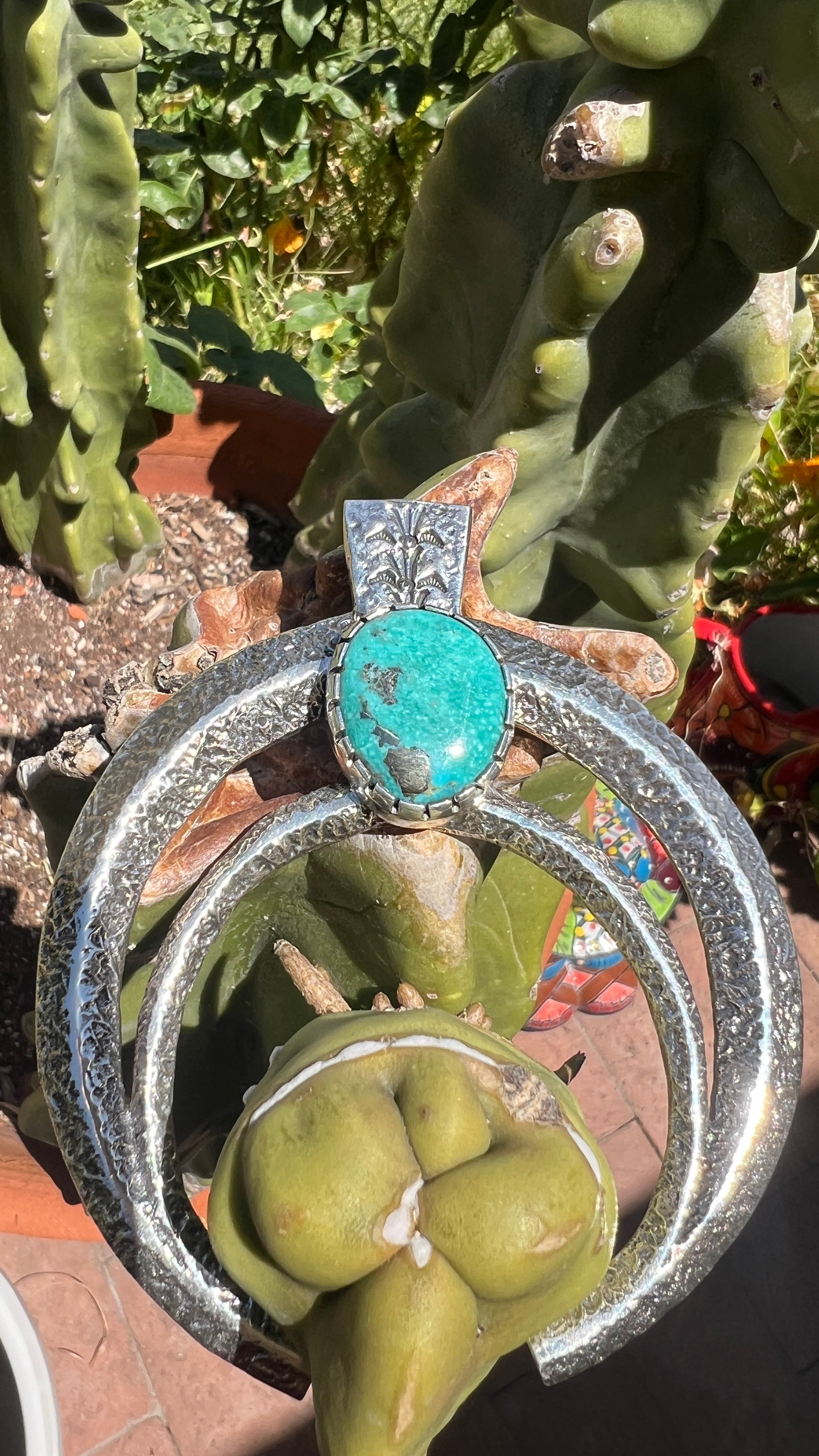 Navajo Morenci Turquoise and Silver Super Naja Necklace